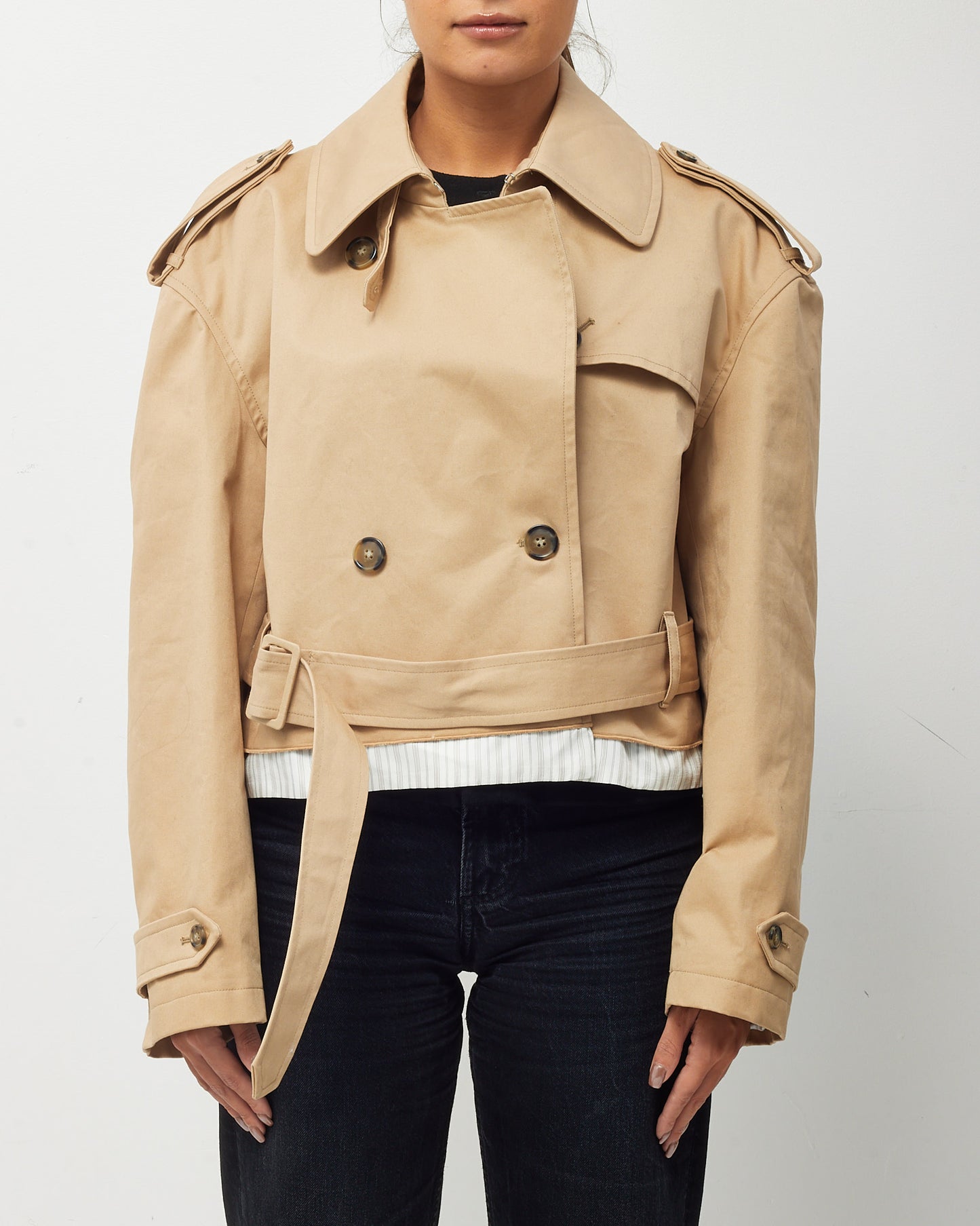 A.P.C. x Natacha Ramsay-Levi Beige Cropped Cotton Twill Trench Coat - 42