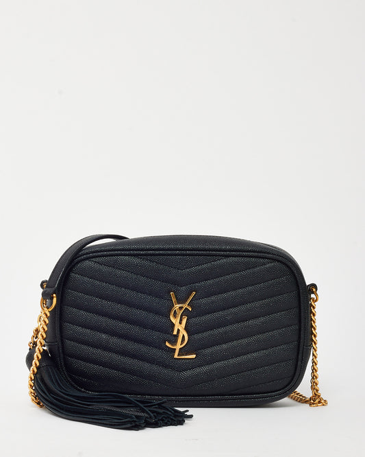 Saint Laurent Black Chevron Grain De Poudre YSL Mini Lou Chain Crossbody Bag GHW