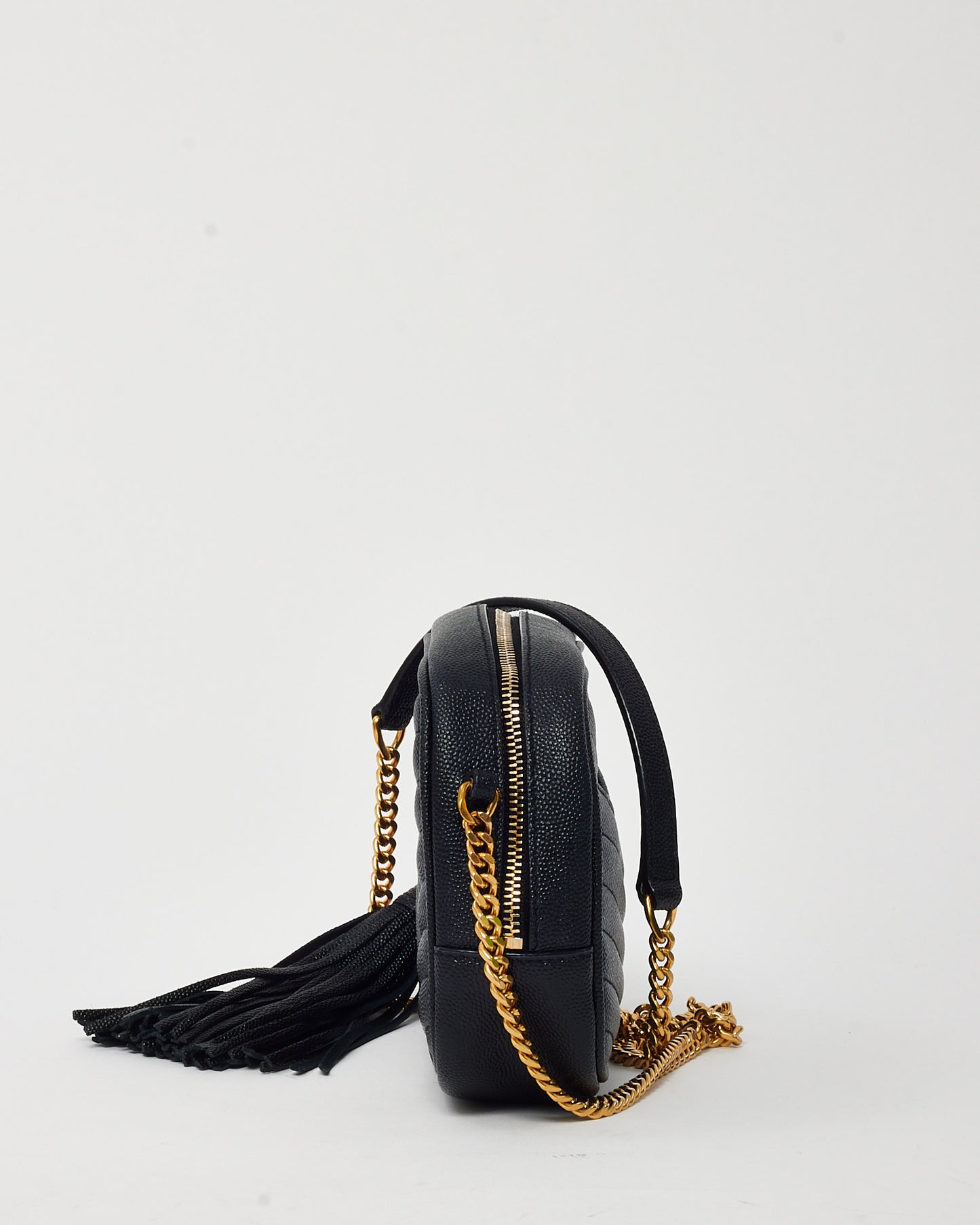 Saint Laurent Black Chevron Grain De Poudre YSL Mini Lou Chain Crossbody Bag GHW