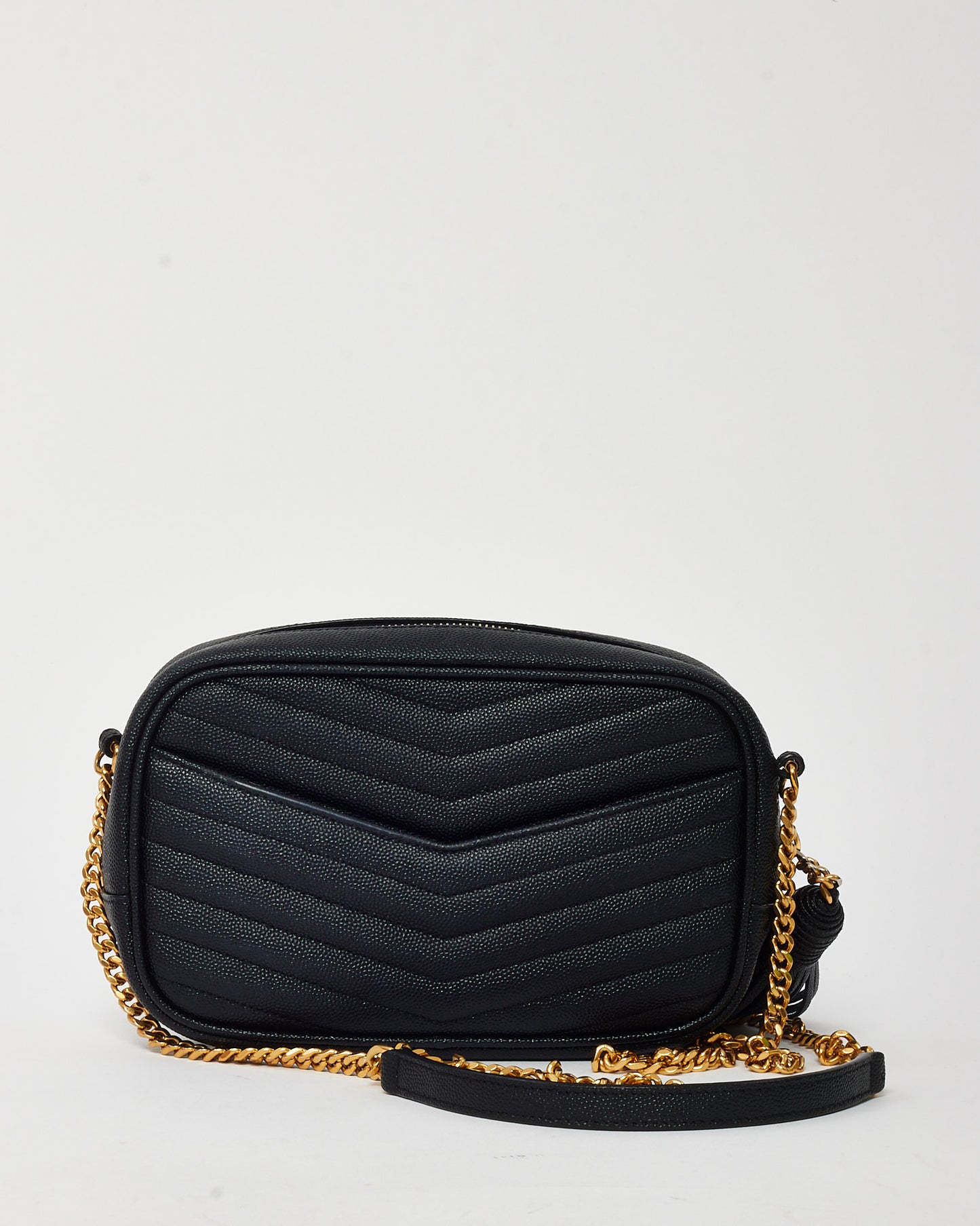 Saint Laurent Black Chevron Grain De Poudre YSL Mini Lou Chain Crossbody Bag GHW