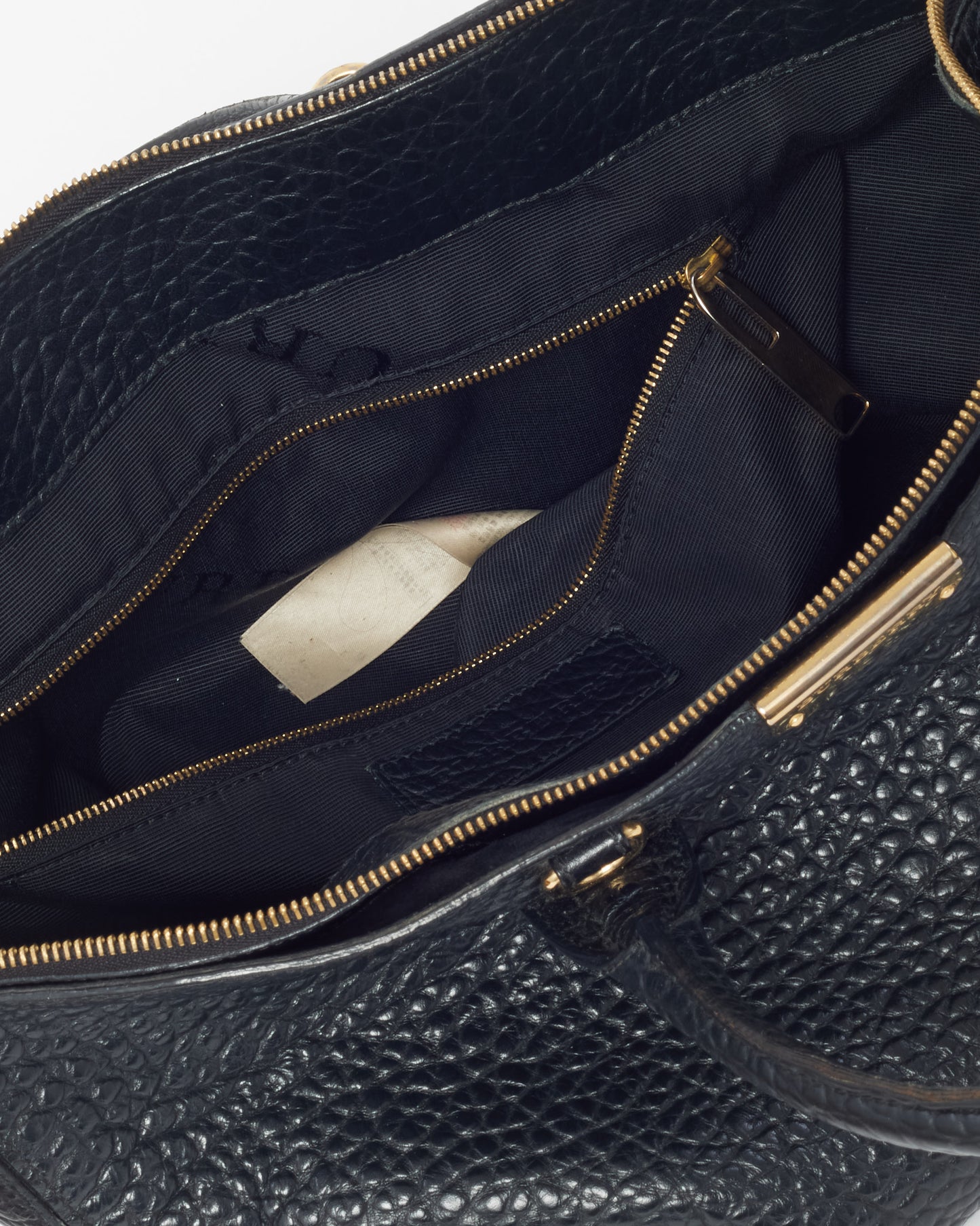 Burberry Black Textured Leather 2Way Top Handle Tote Bag with Strap