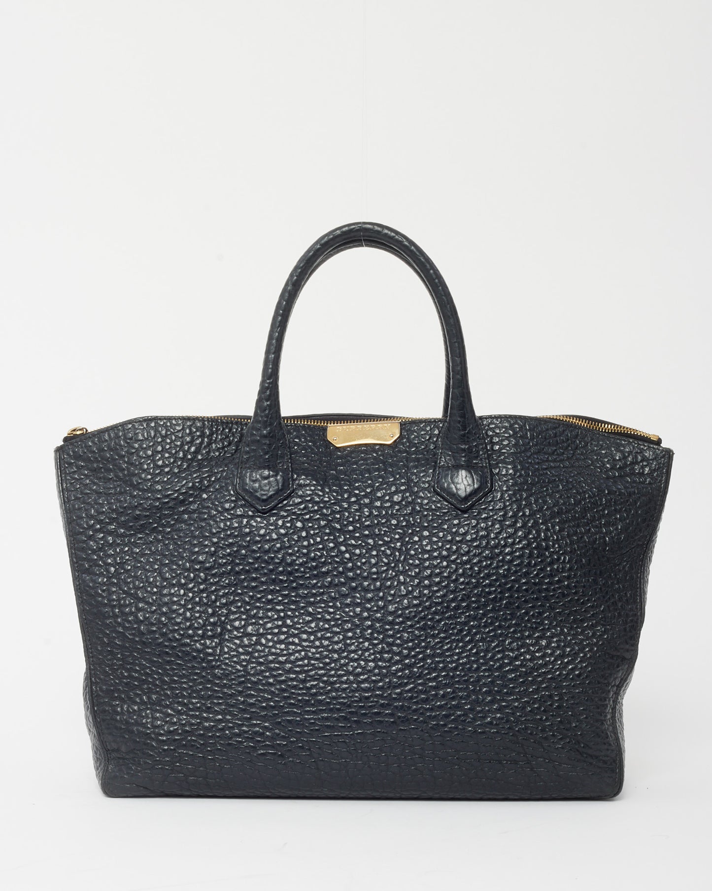 Burberry Black Textured Leather 2Way Top Handle Tote Bag with Strap