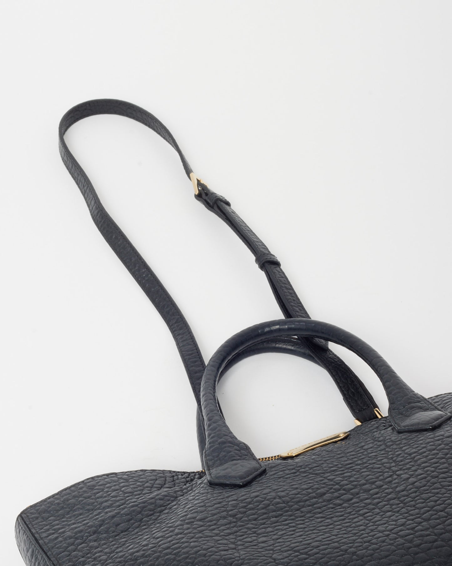 Burberry Black Textured Leather 2Way Top Handle Tote Bag with Strap
