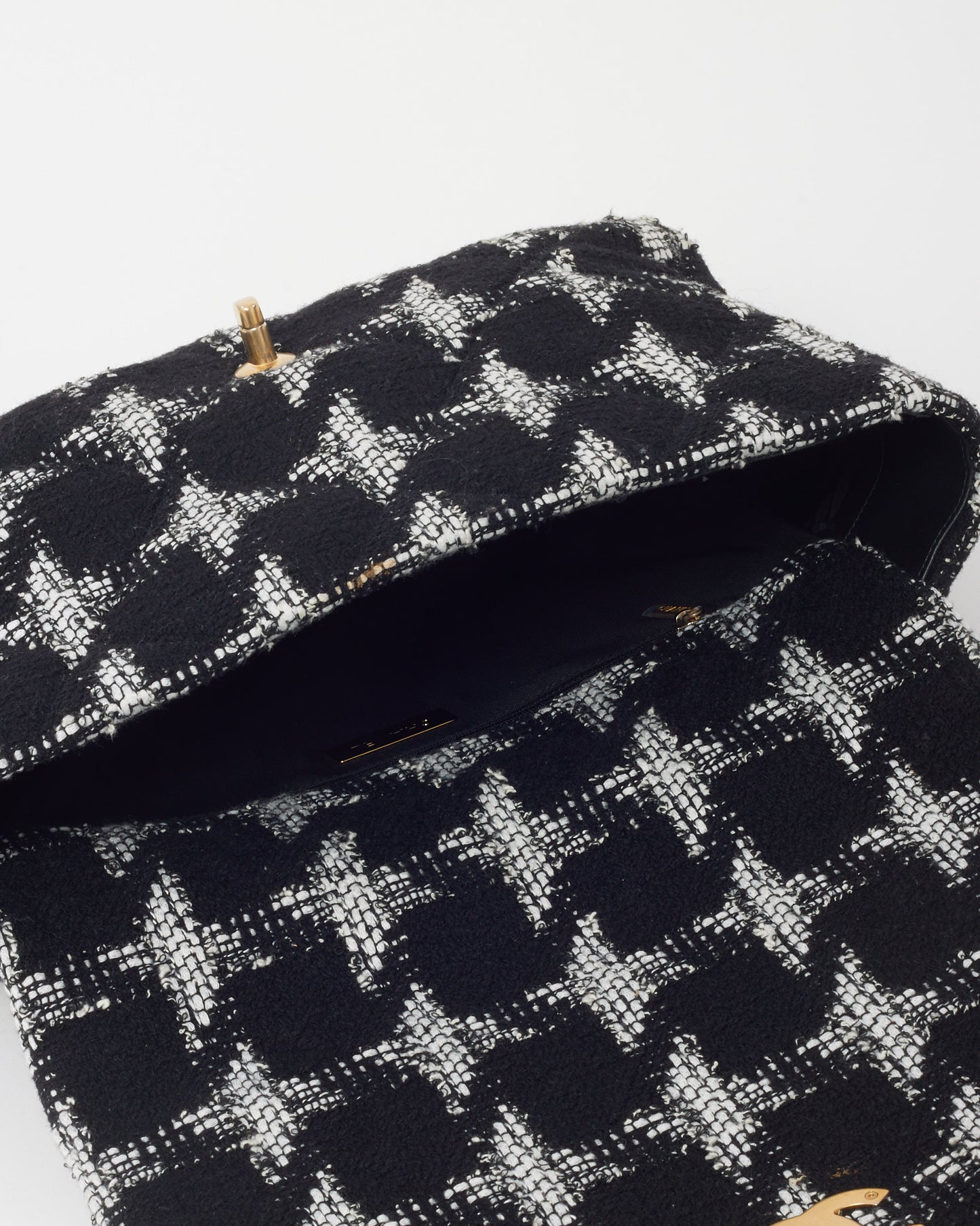 Chanel Black and White Houndstooth Tweed Maxi Chanel 19 Flap Bag