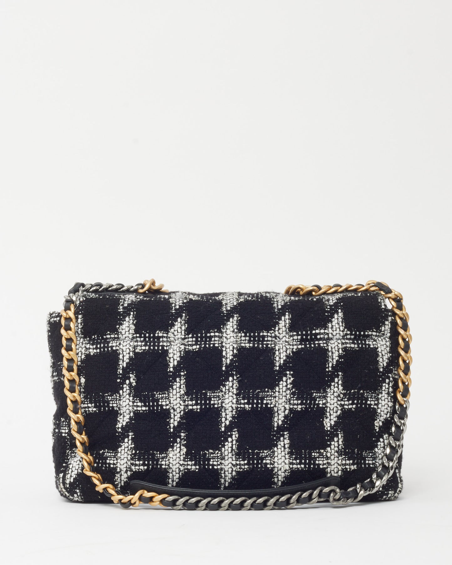 Chanel Black and White Houndstooth Tweed Maxi Chanel 19 Flap Bag