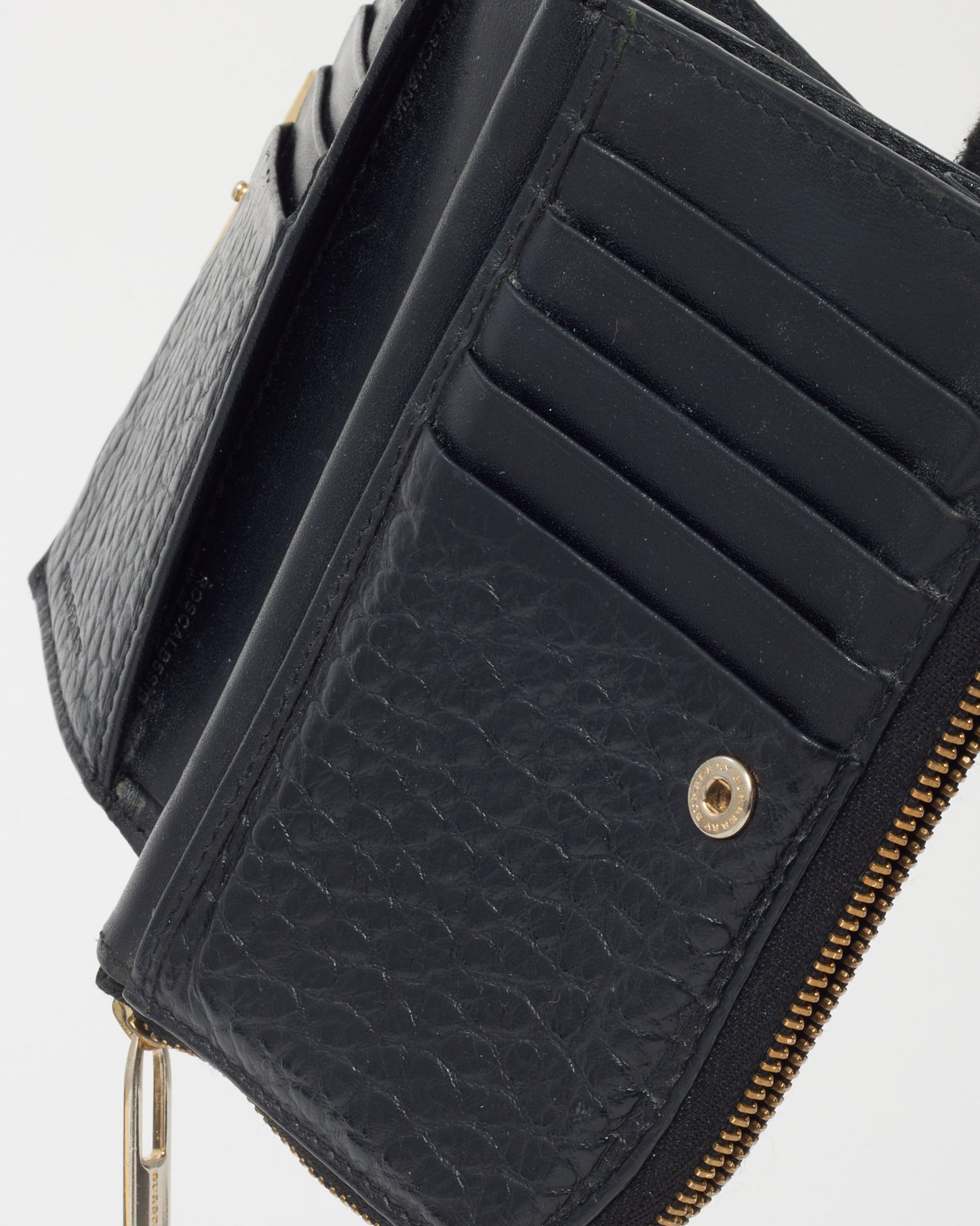 Burberry Black Textured Leather Gold Logo Small Wallet