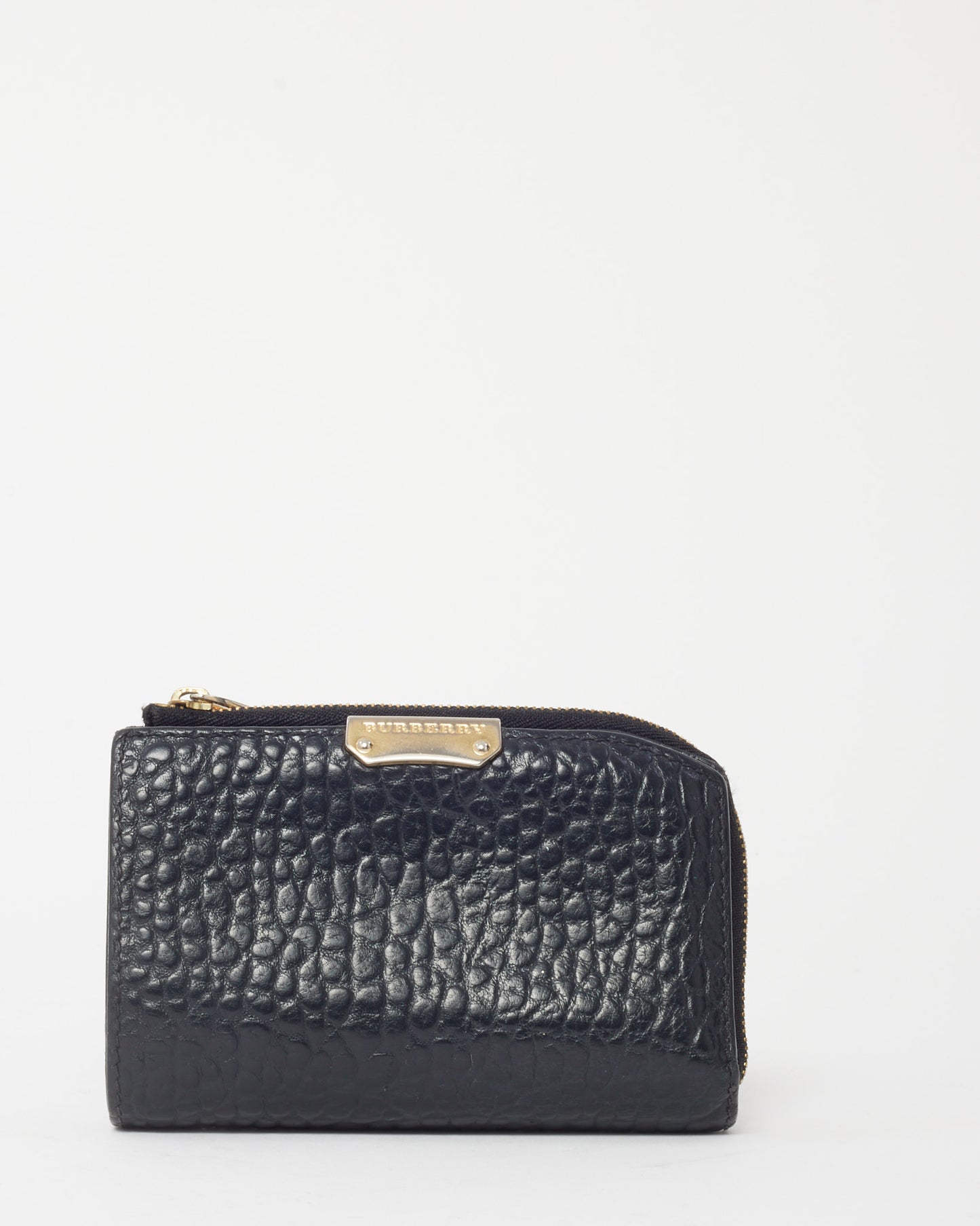 Burberry Black Textured Leather Gold Logo Small Wallet