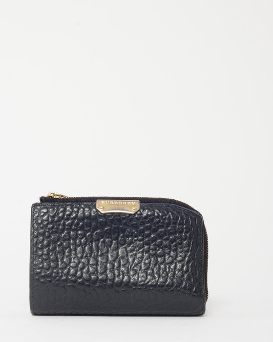 Burberry Black Textured Leather Gold Logo Small Wallet