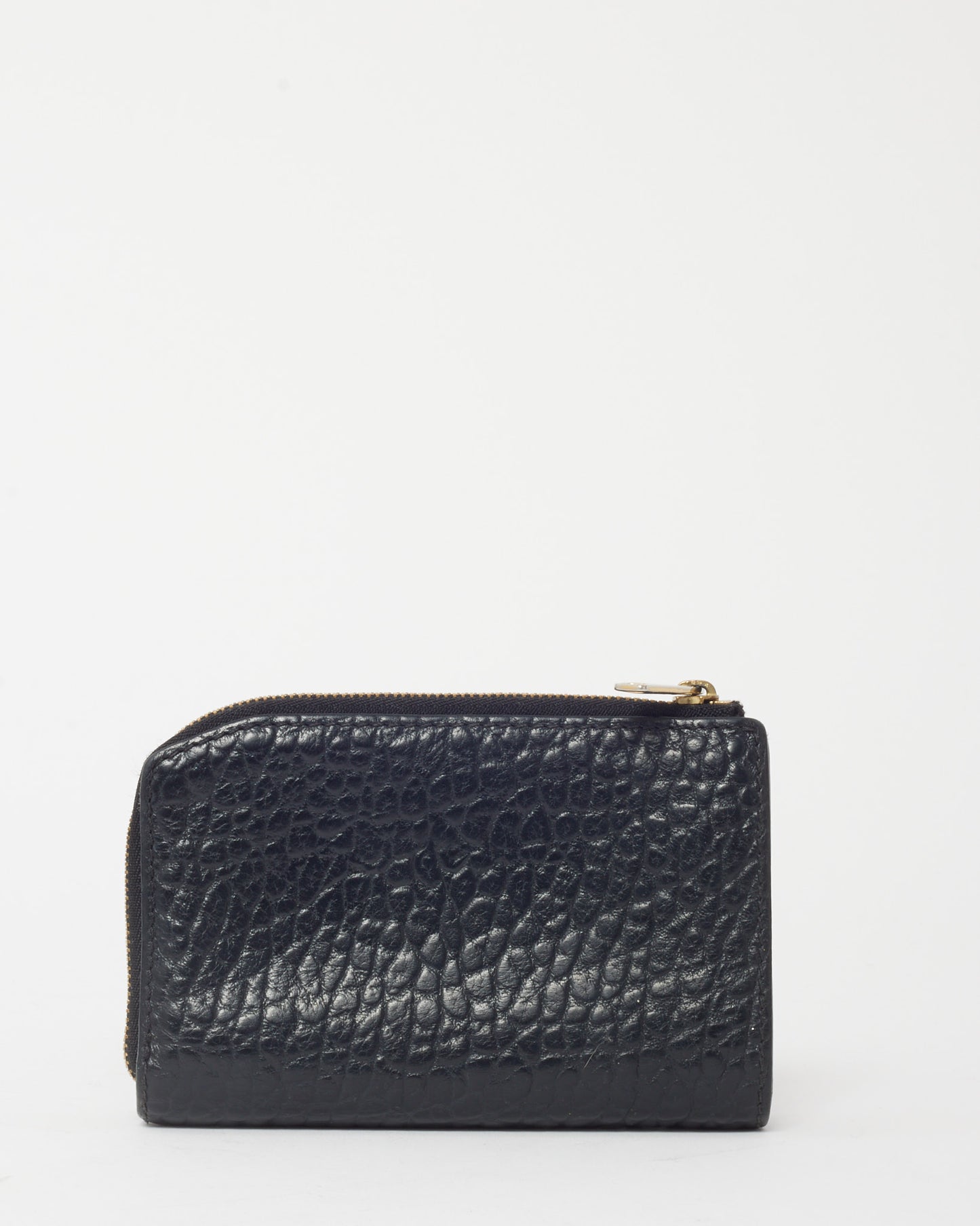Burberry Black Textured Leather Gold Logo Small Wallet