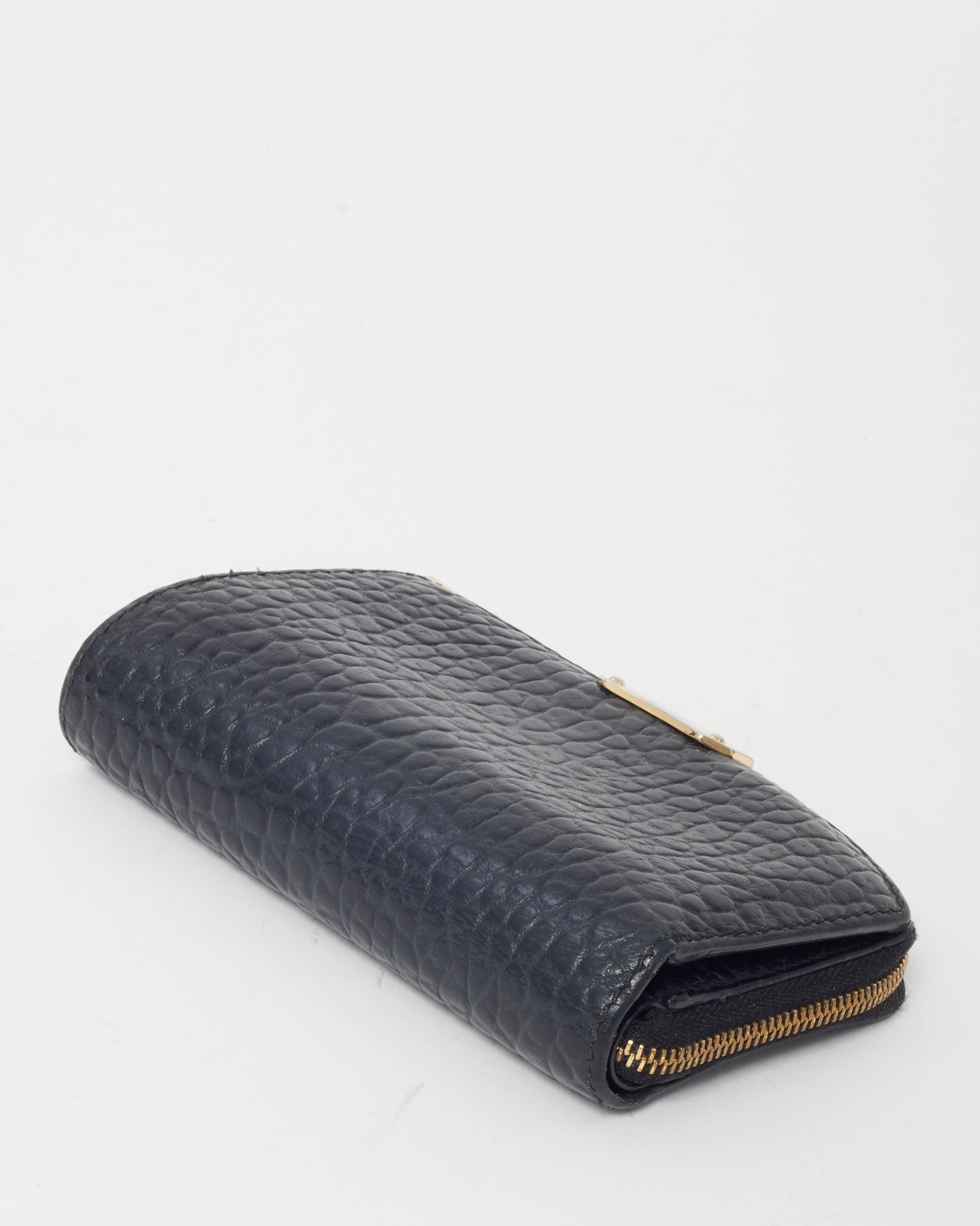 Burberry Black Textured Leather Gold Logo Small Wallet