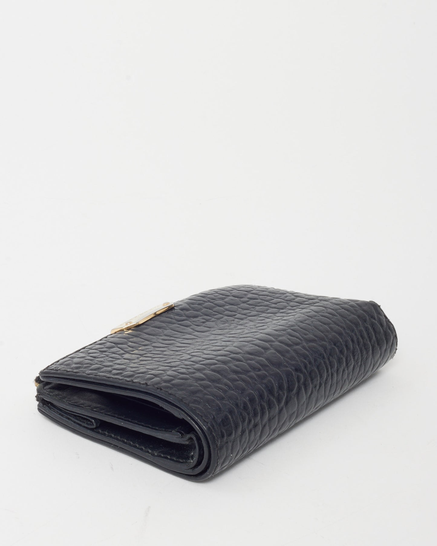 Burberry Black Textured Leather Gold Logo Small Wallet