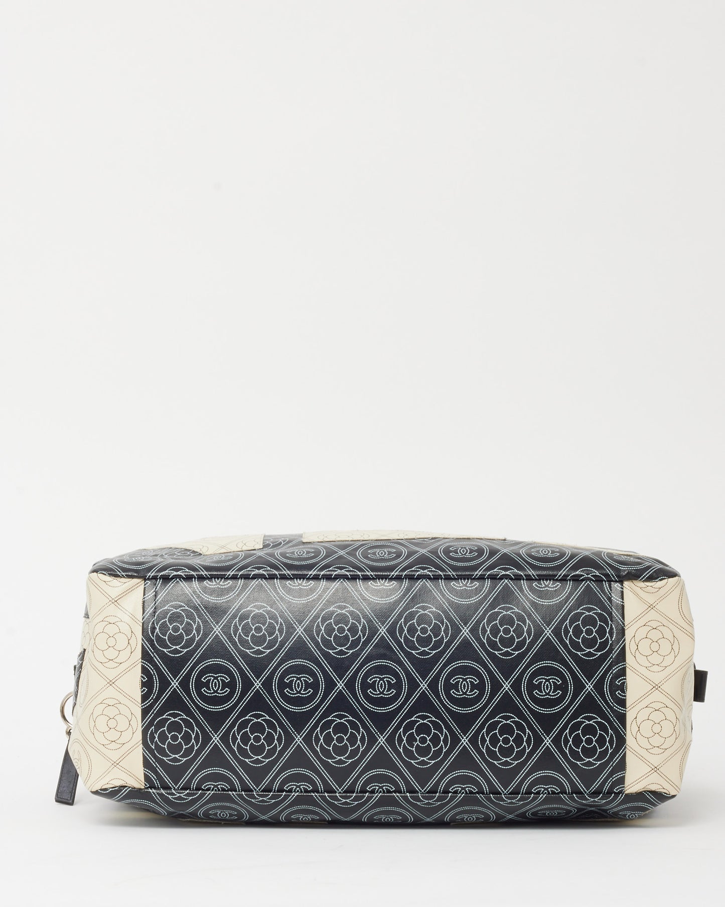 Chanel Black and White Cameillia Logo Coated Canvas Large Bowling Chain Duffle Bag