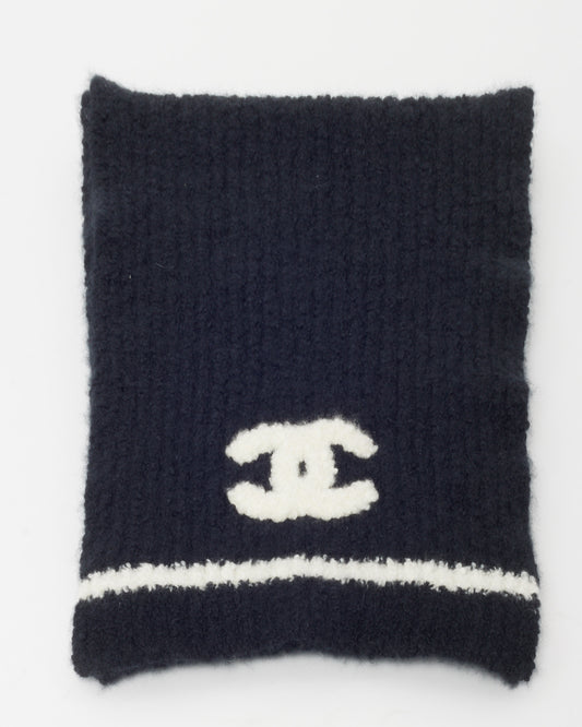 Chanel Black and White Cashmere Wool CC Logo Scarf