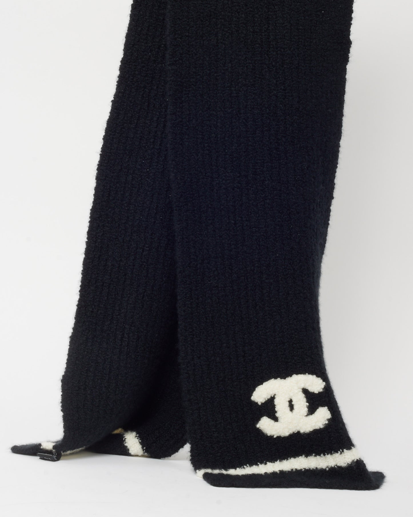 Chanel Black and White Cashmere Wool CC Logo Scarf