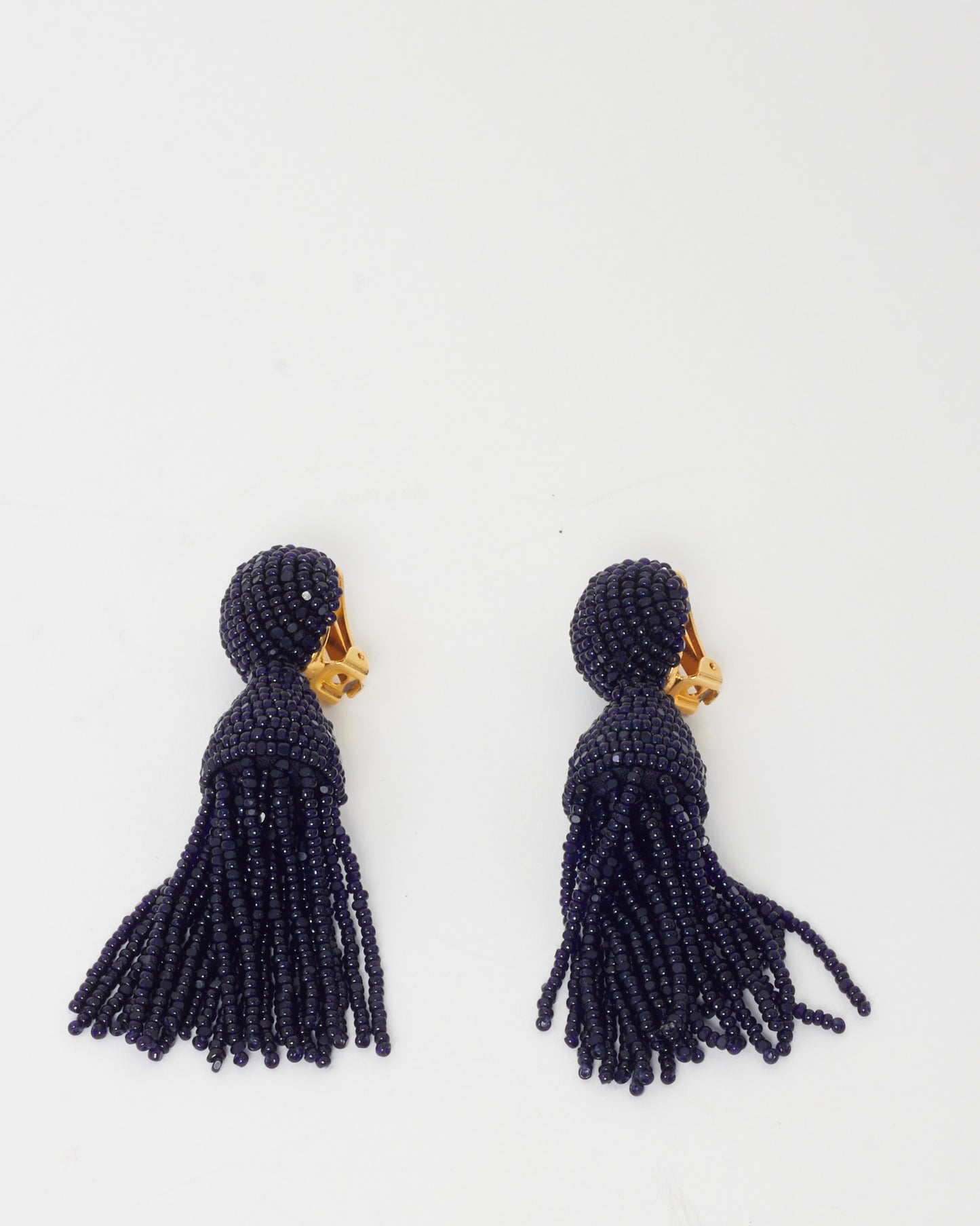 Oscar de la Renta Black Beaded Clip-On Chandelier Earrings