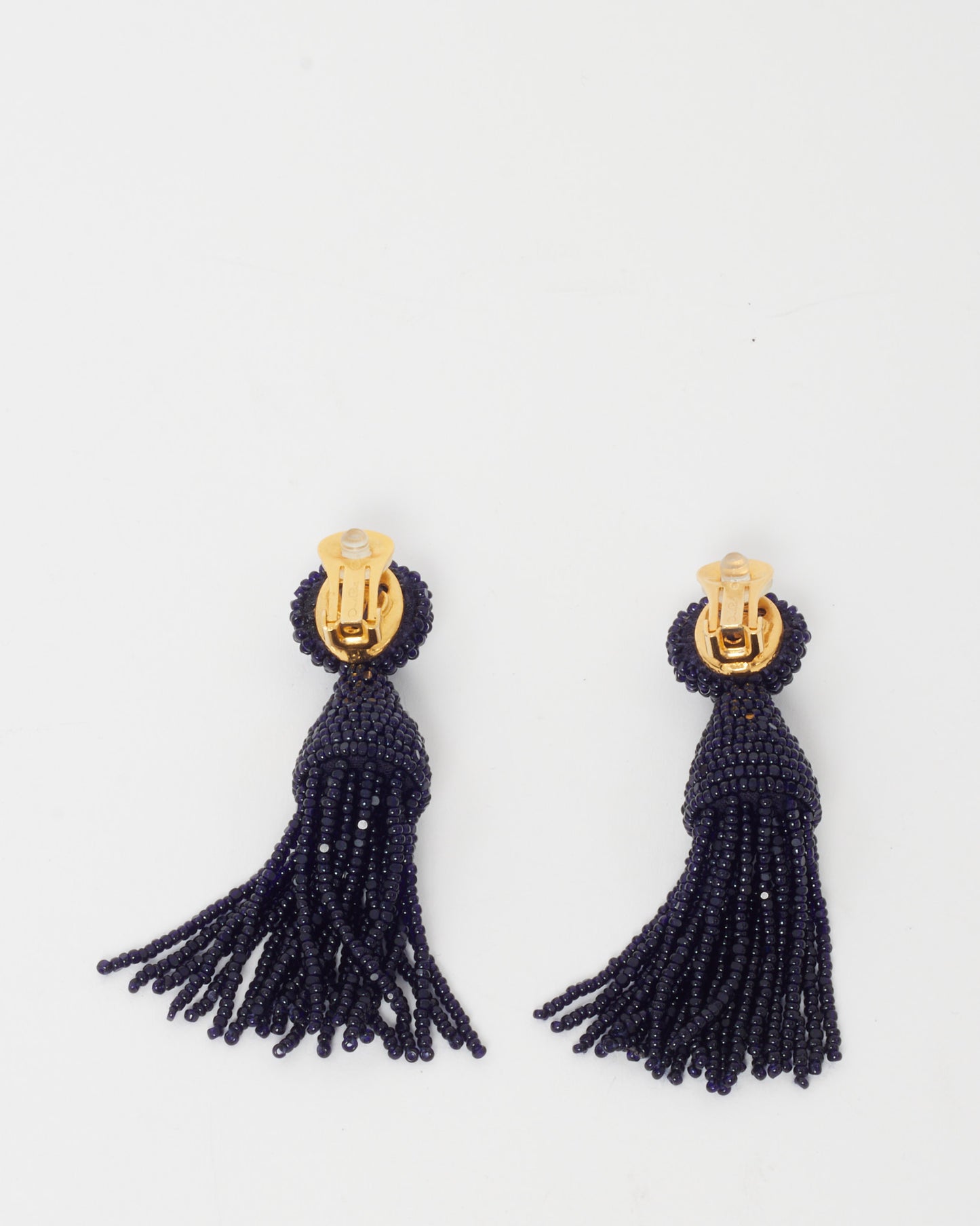 Oscar de la Renta Black Beaded Clip-On Chandelier Earrings