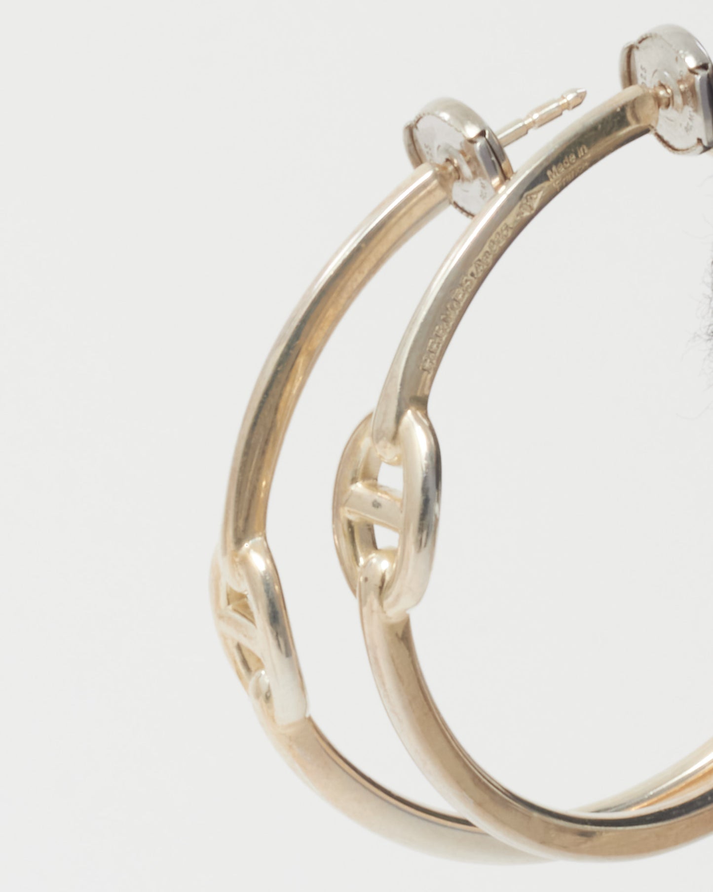 Hermès 925 Sterling Silver Chaine d'Ancre Enchaine Hoop GM Earrings