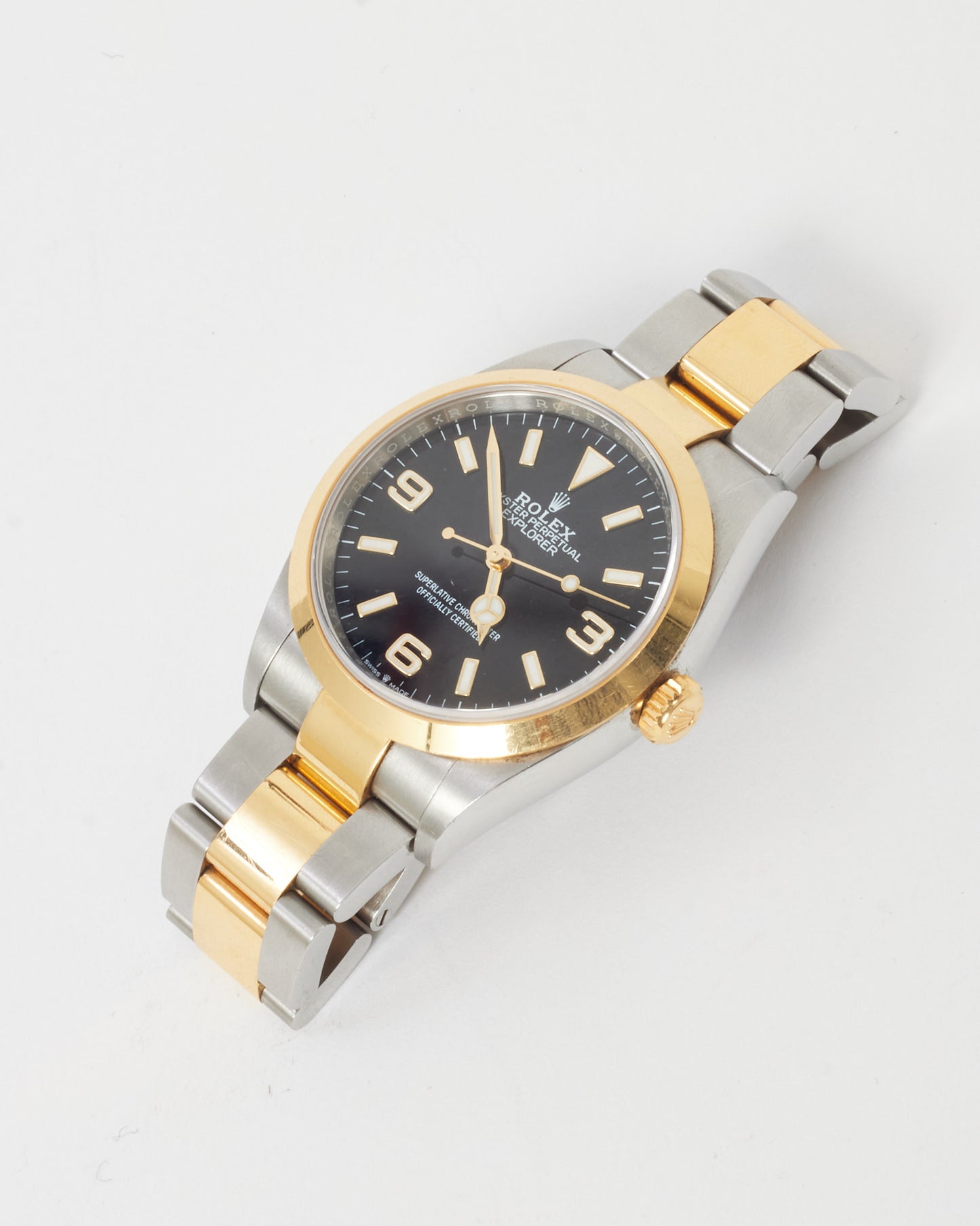 Rolex Silver Oyster and Yellow Gold Black Dial Explorer 36mm Watch