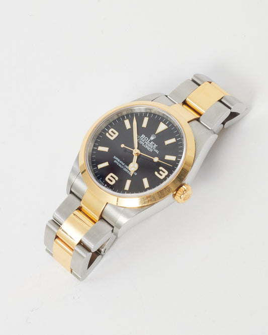 Rolex Silver Oyster and Yellow Gold Black Dial Explorer 36mm Watch
