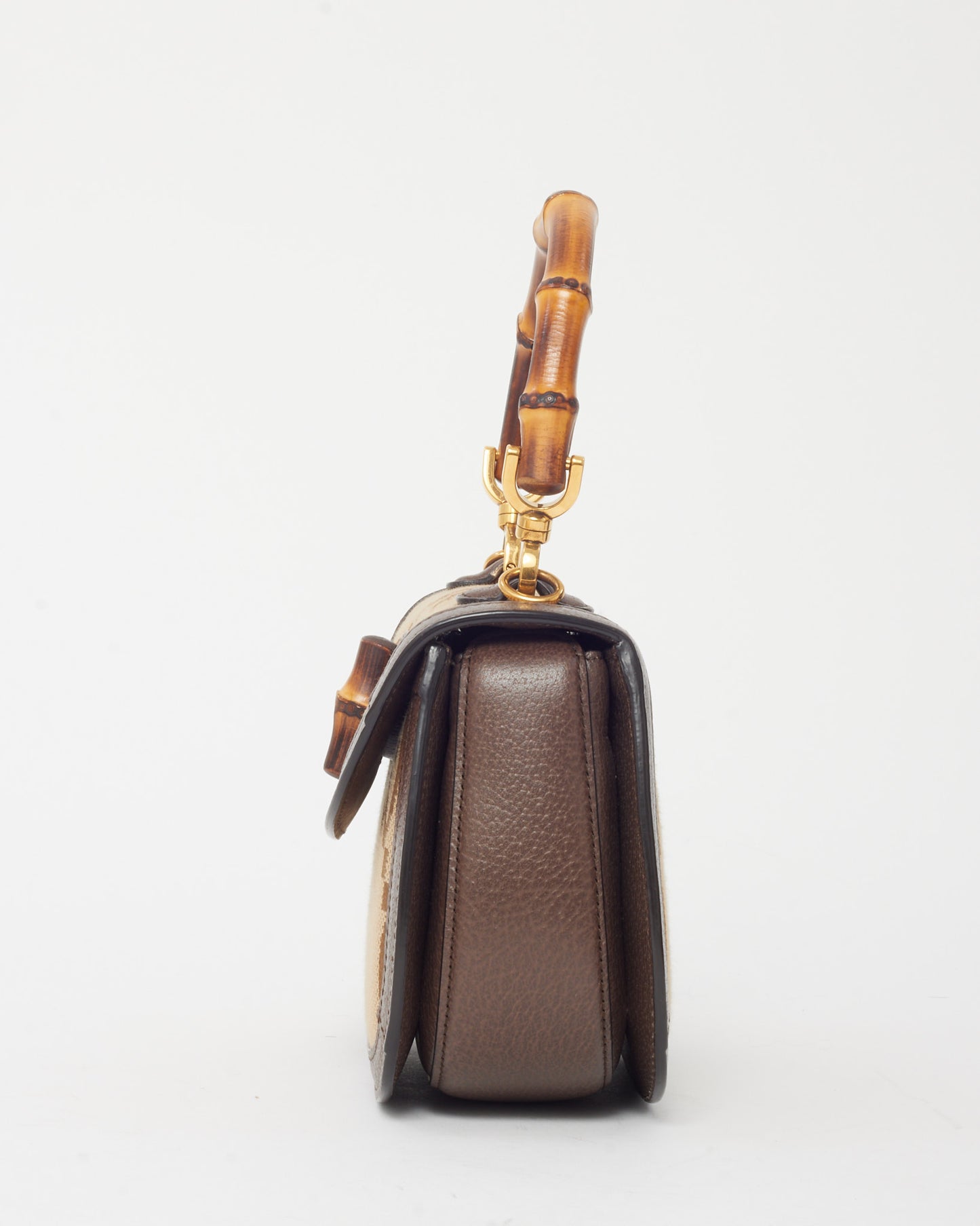 Gucci Beige Jumbo GG Canvas Mini Bamboo Top Handle Bag W/ Web Strap