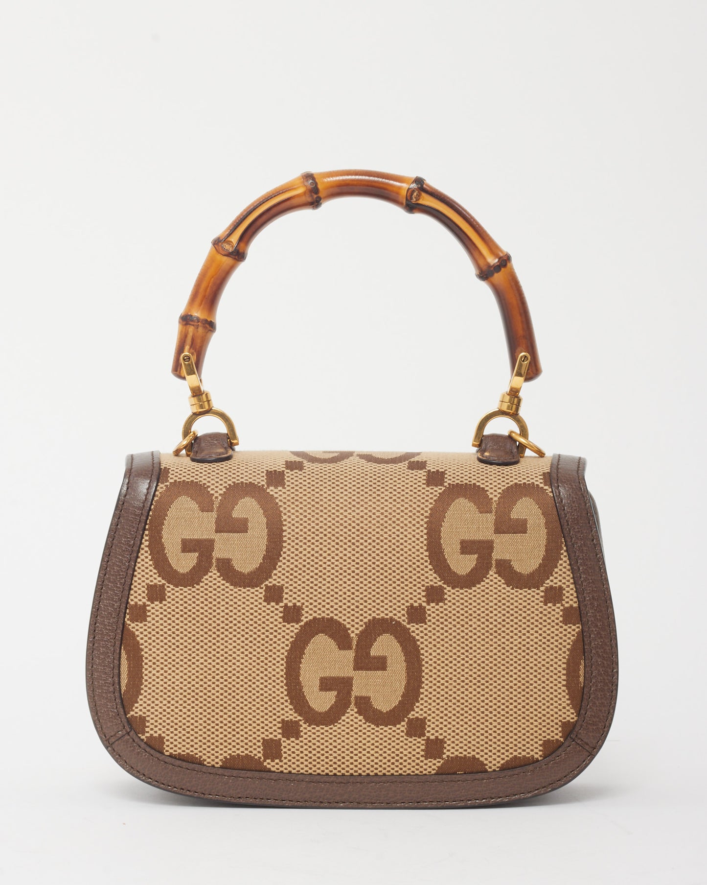 Gucci Beige Jumbo GG Canvas Mini Bamboo Top Handle Bag W/ Web Strap