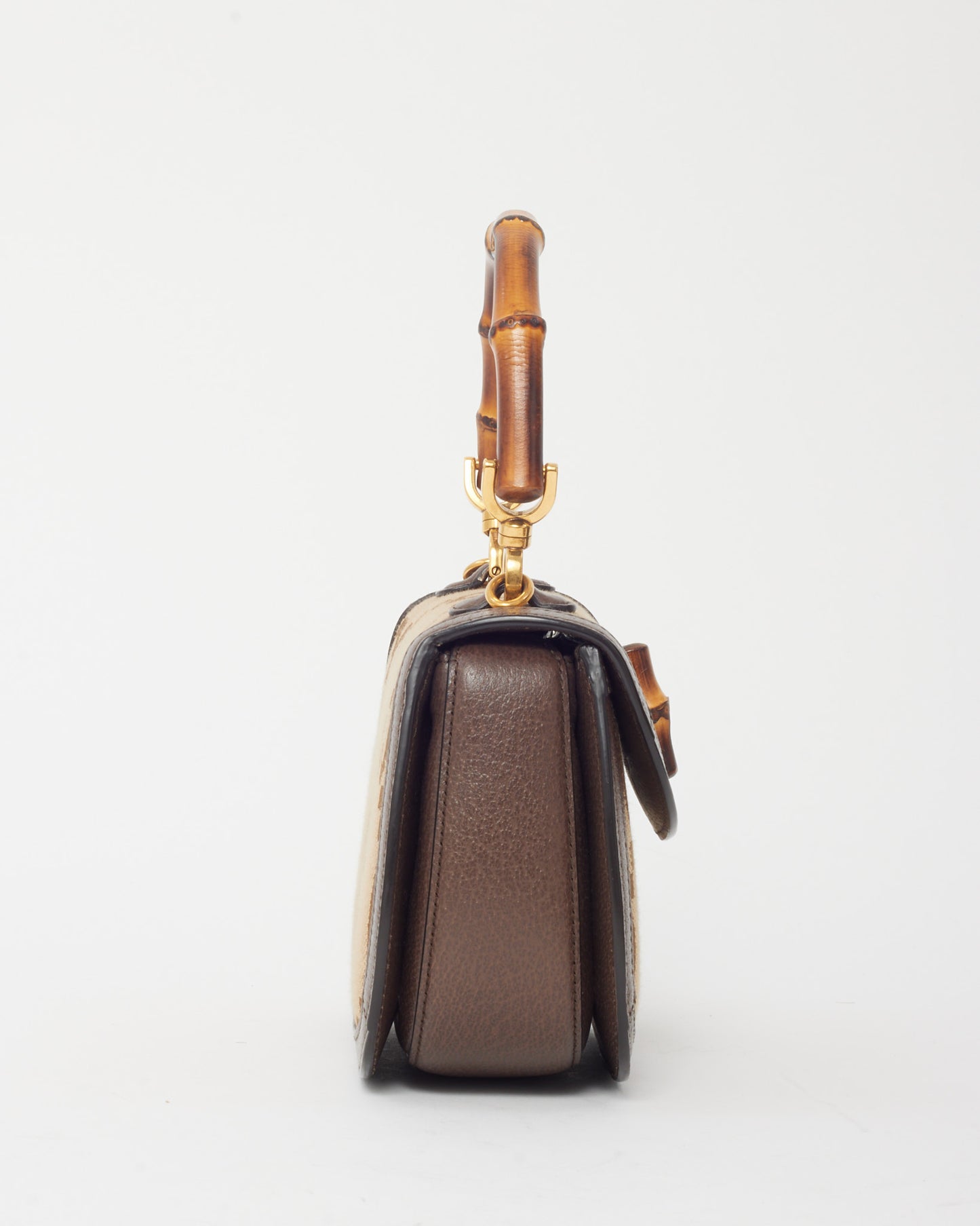 Gucci Beige Jumbo GG Canvas Mini Bamboo Top Handle Bag W/ Web Strap