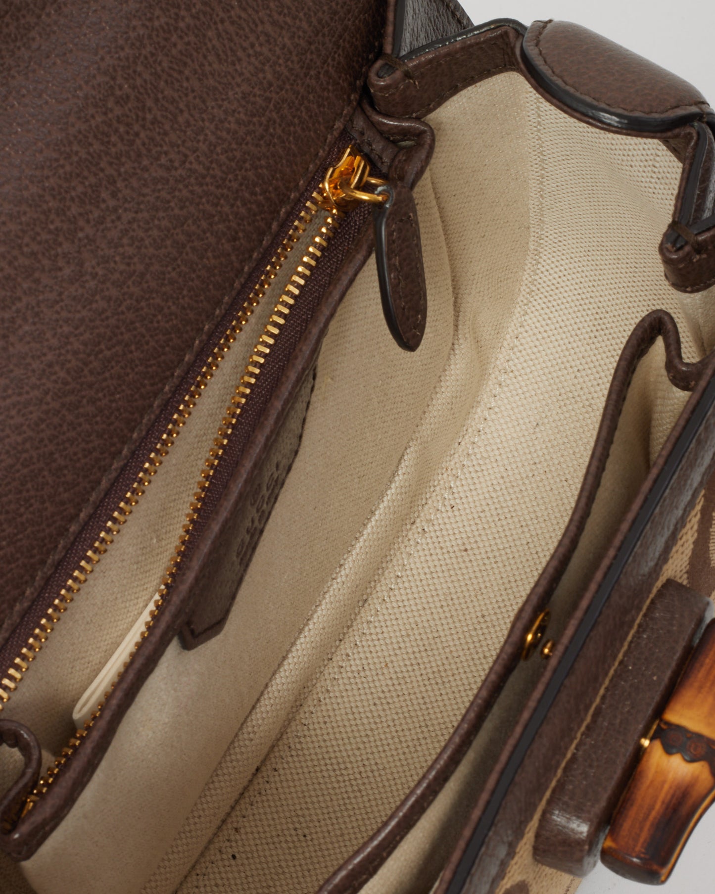 Gucci Beige Jumbo GG Canvas Mini Bamboo Top Handle Bag W/ Web Strap