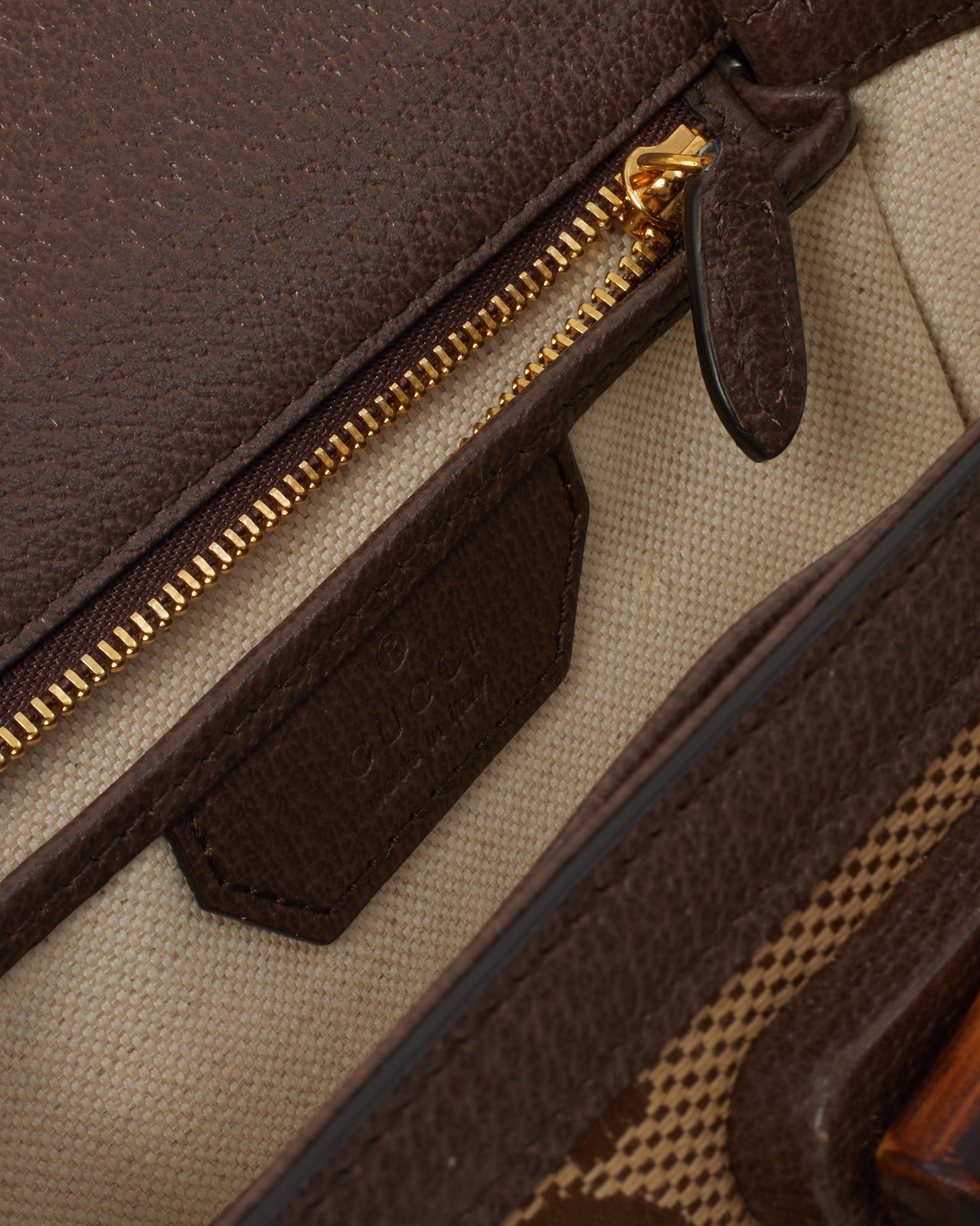 Gucci Beige Jumbo GG Canvas Mini Bamboo Top Handle Bag W/ Web Strap