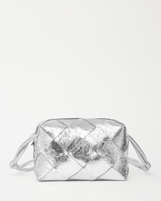 Bottega Veneta Metallic Silver Leather Intrecciato Small Loop Bag