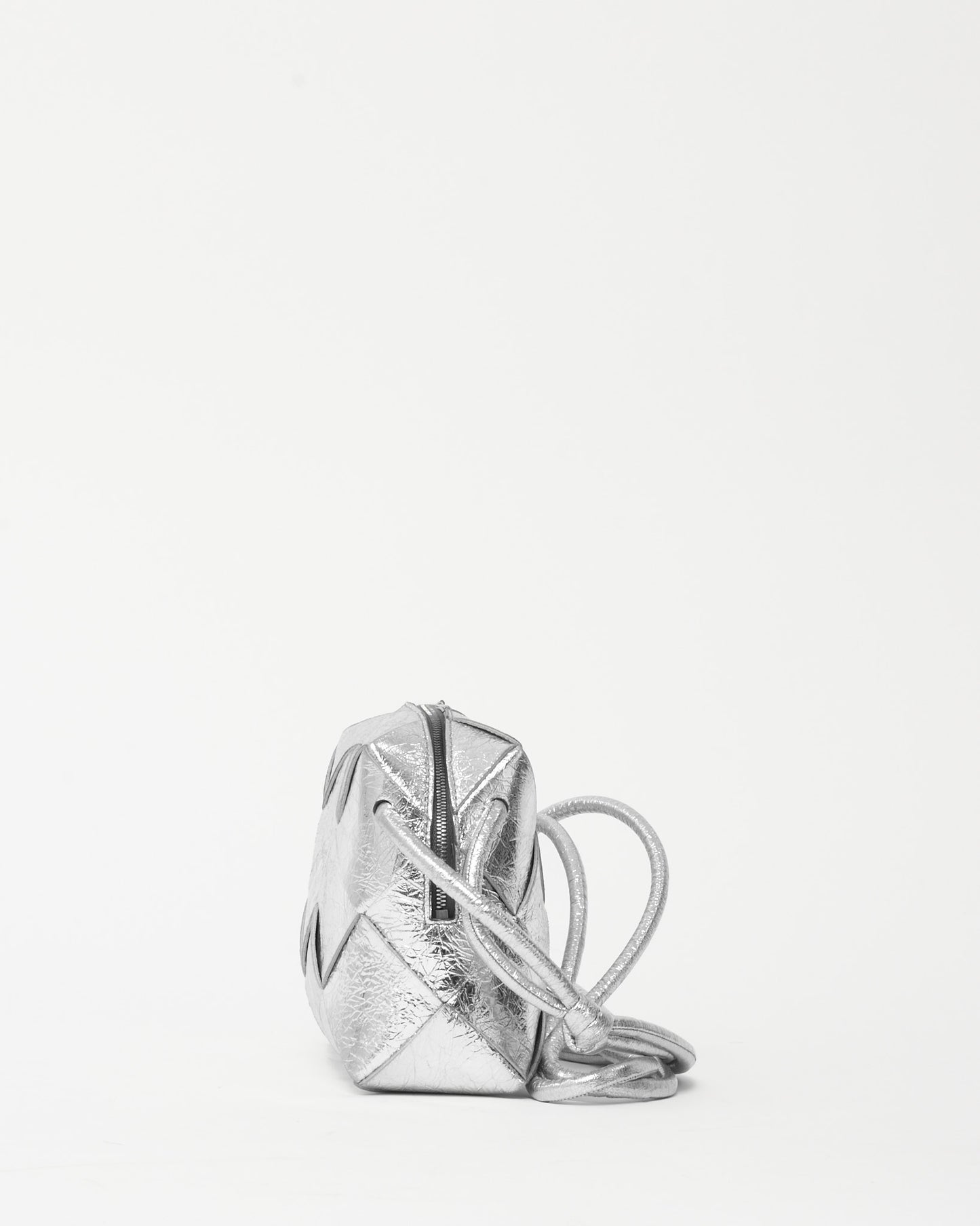 Bottega Veneta Metallic Silver Leather Intrecciato Small Loop Bag