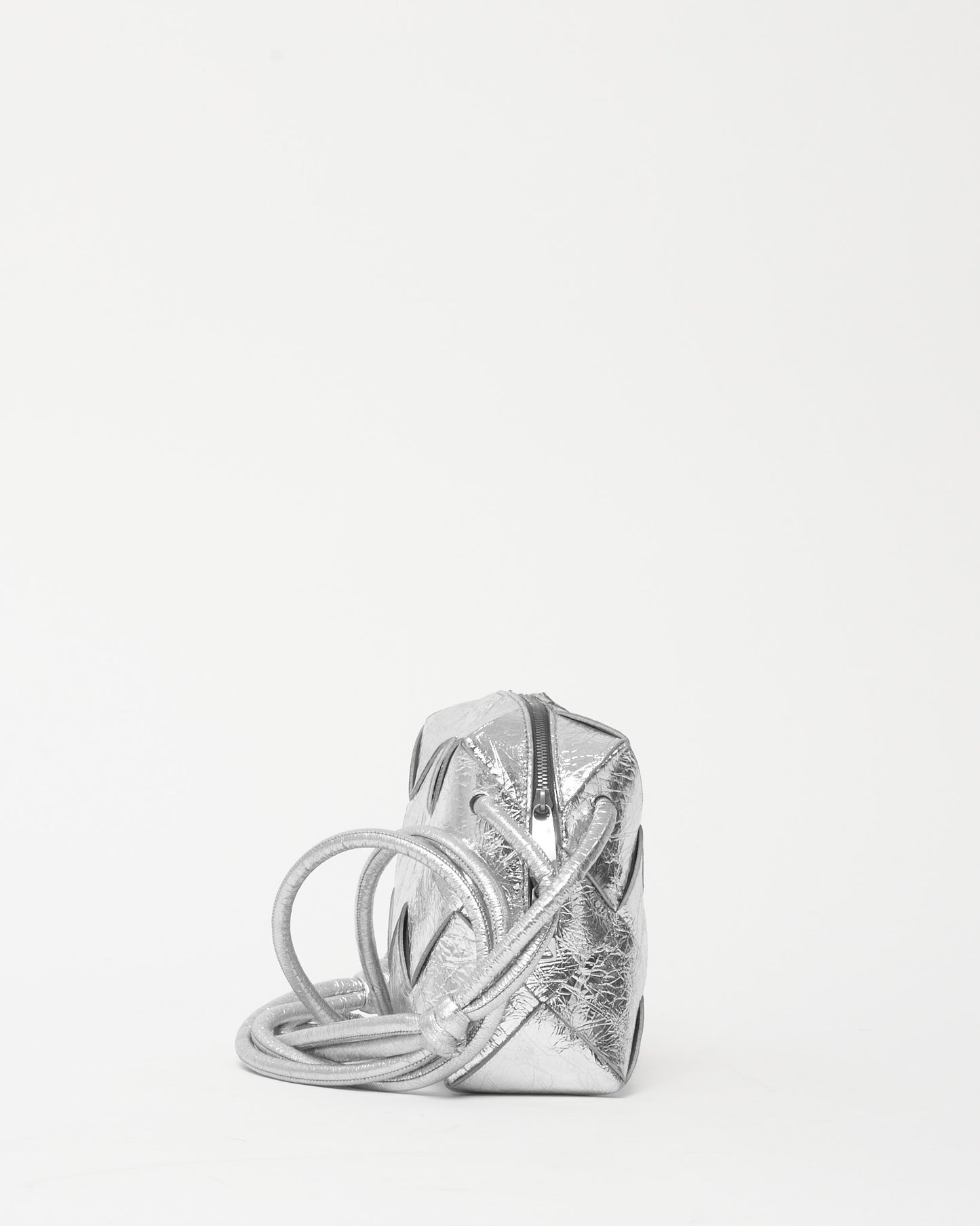 Bottega Veneta Metallic Silver Leather Intrecciato Small Loop Bag