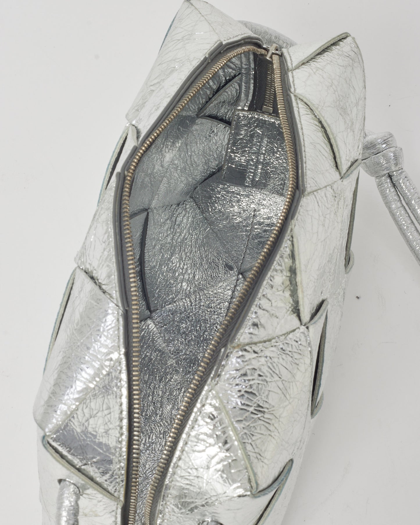 Bottega Veneta Metallic Silver Leather Intrecciato Small Loop Bag