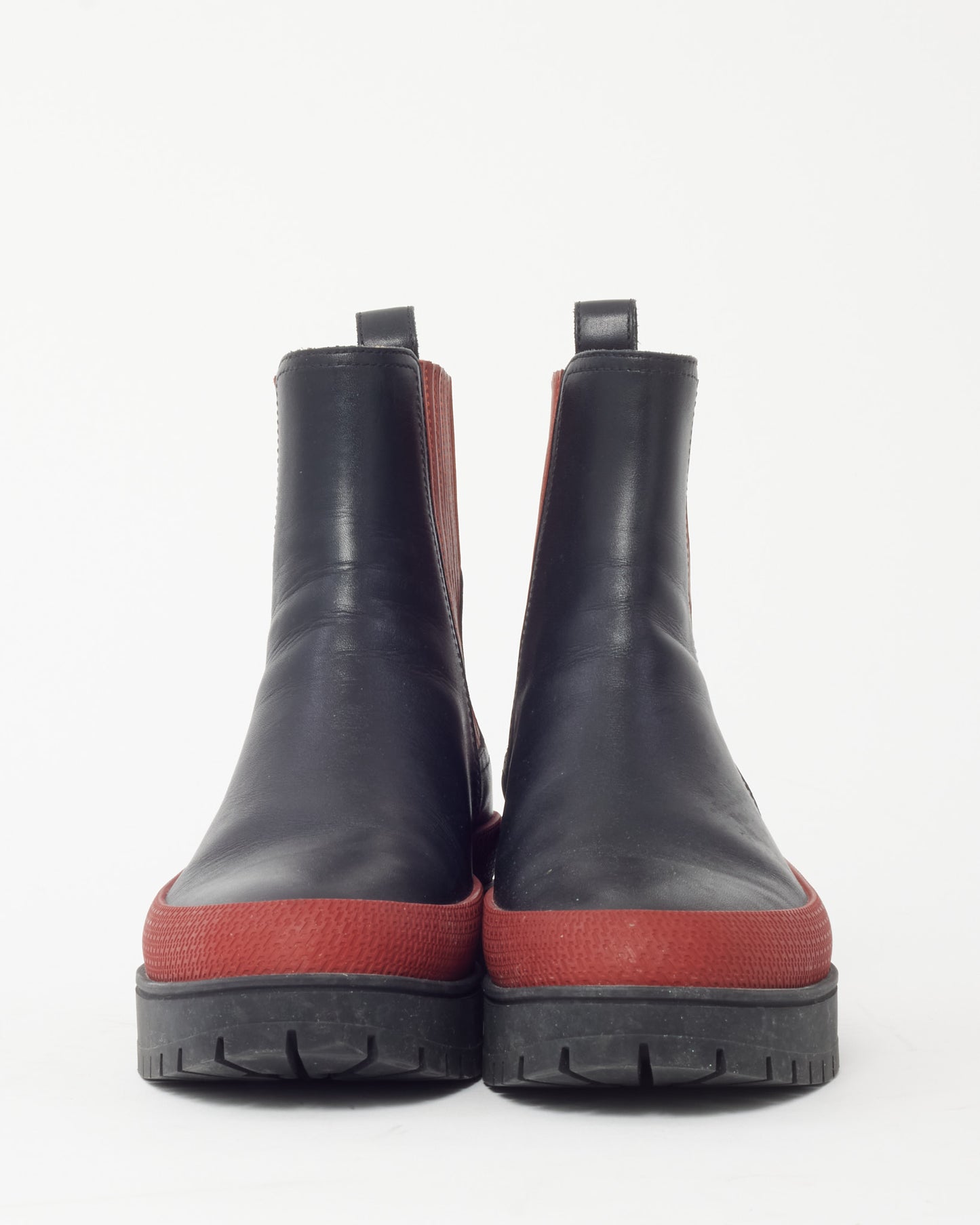 Hermès Black and Red Leather Colorblock Chelsea Boots - 35.5