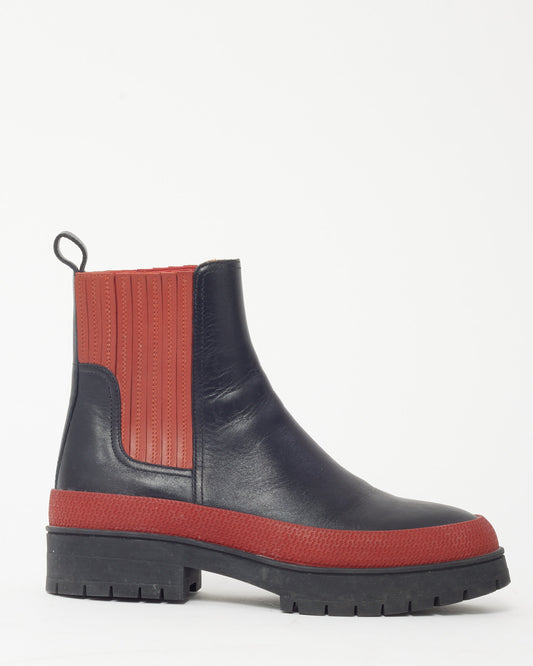 Hermès Black and Red Leather Colorblock Chelsea Boots - 35.5