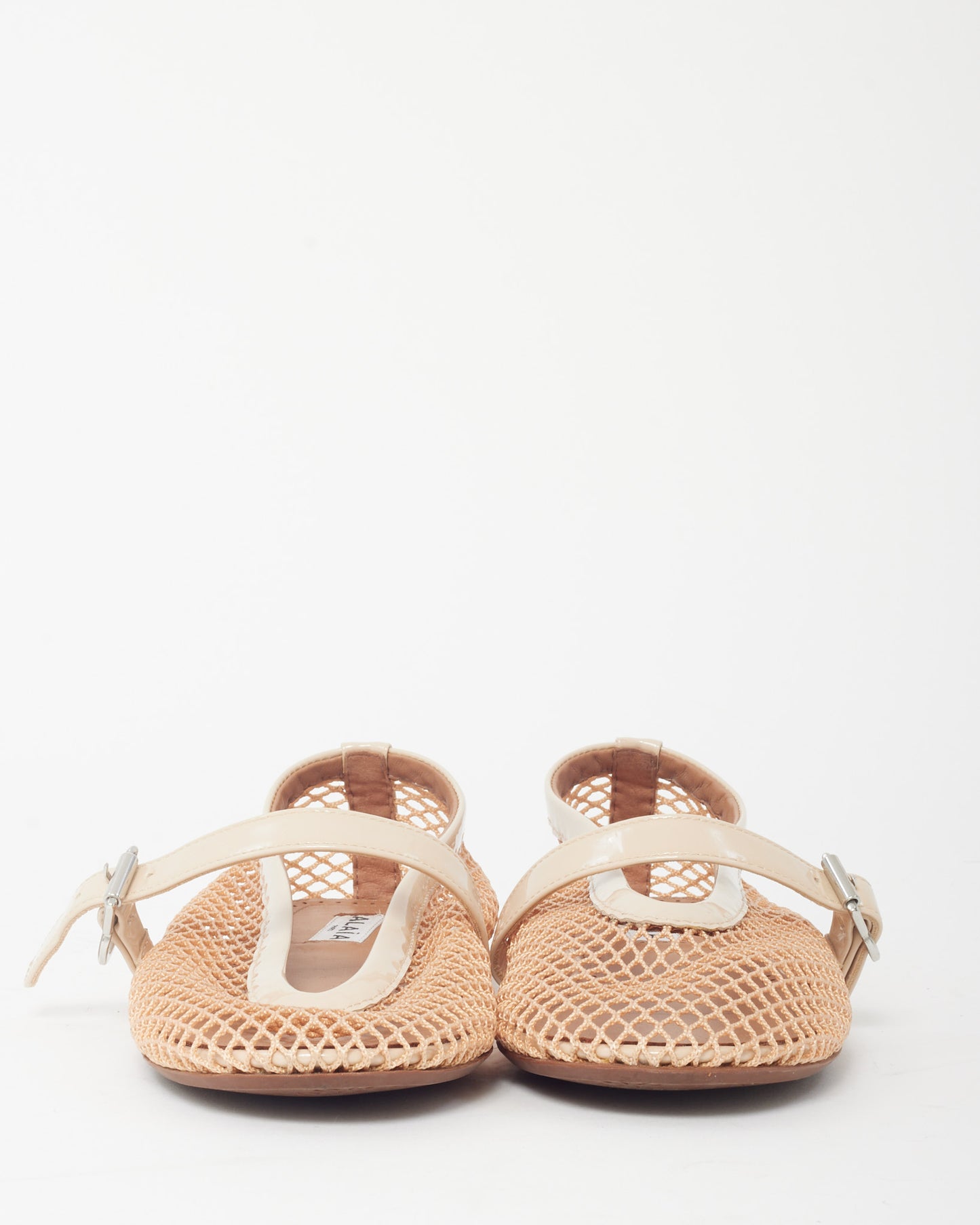 Alaïa Nude Patent Leather Trim and Mesh Fishnet Ballet Flats - 38.5