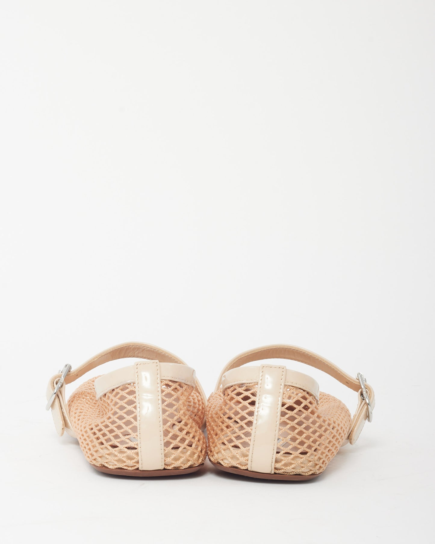 Alaïa Nude Patent Leather Trim and Mesh Fishnet Ballet Flats - 38.5