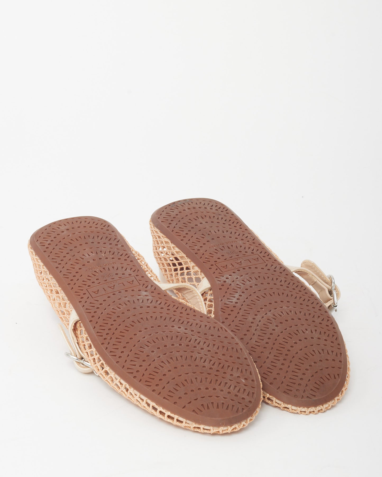 Alaïa Nude Patent Leather Trim and Mesh Fishnet Ballet Flats - 38.5