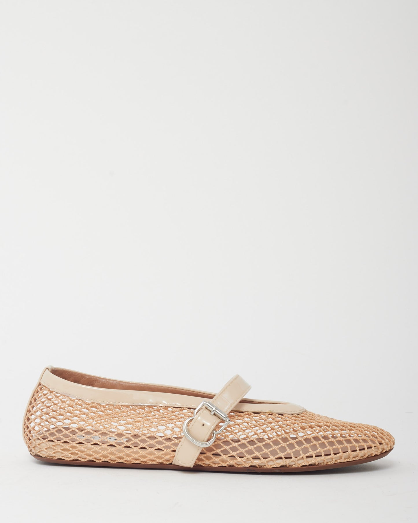 Alaïa Nude Patent Leather Trim and Mesh Fishnet Ballet Flats - 38.5