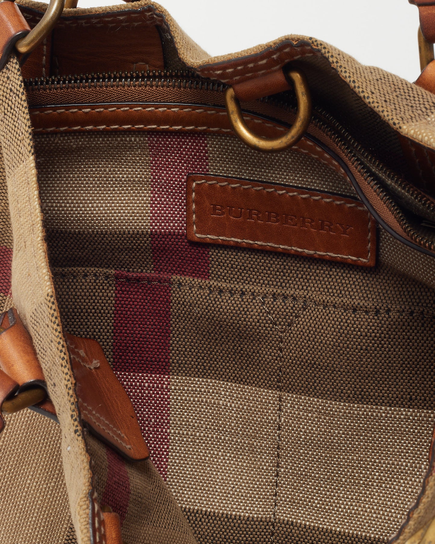 Burberry Beige House Check Canvas Medium Tottenham 2Way Tote Bag with Pouch