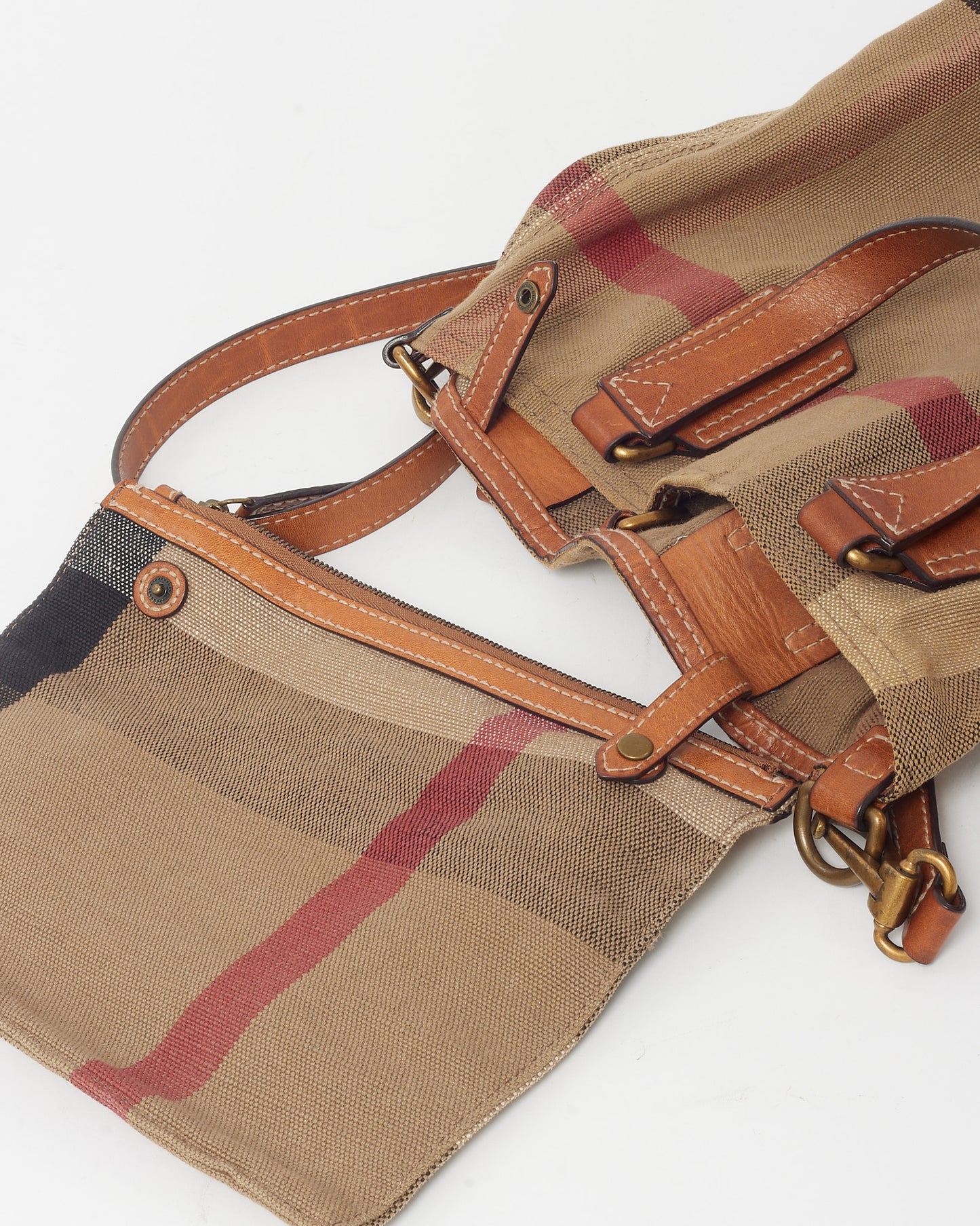 Burberry Beige House Check Canvas Medium Tottenham 2Way Tote Bag with Pouch