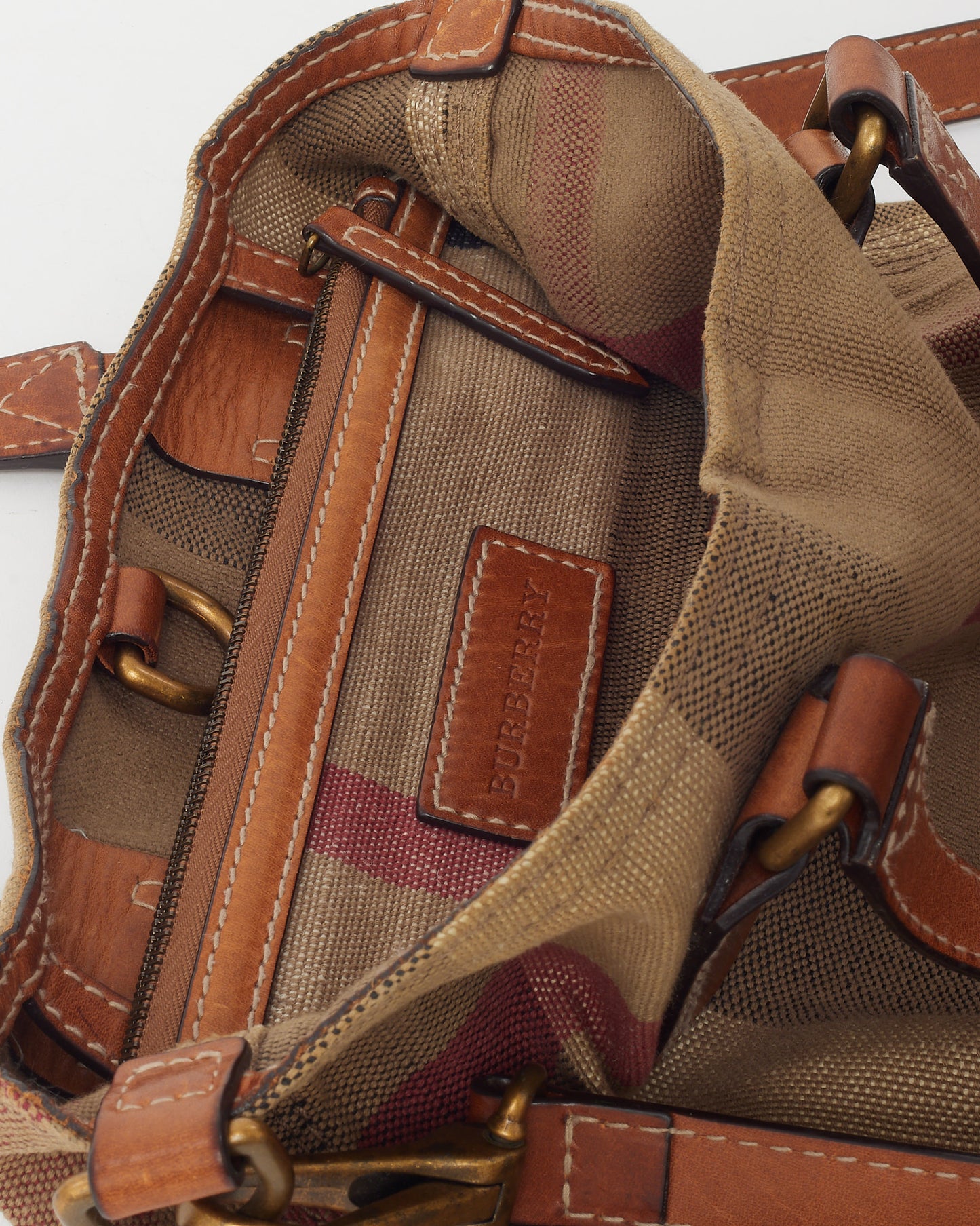 Burberry Beige House Check Canvas Medium Tottenham 2Way Tote Bag with Pouch