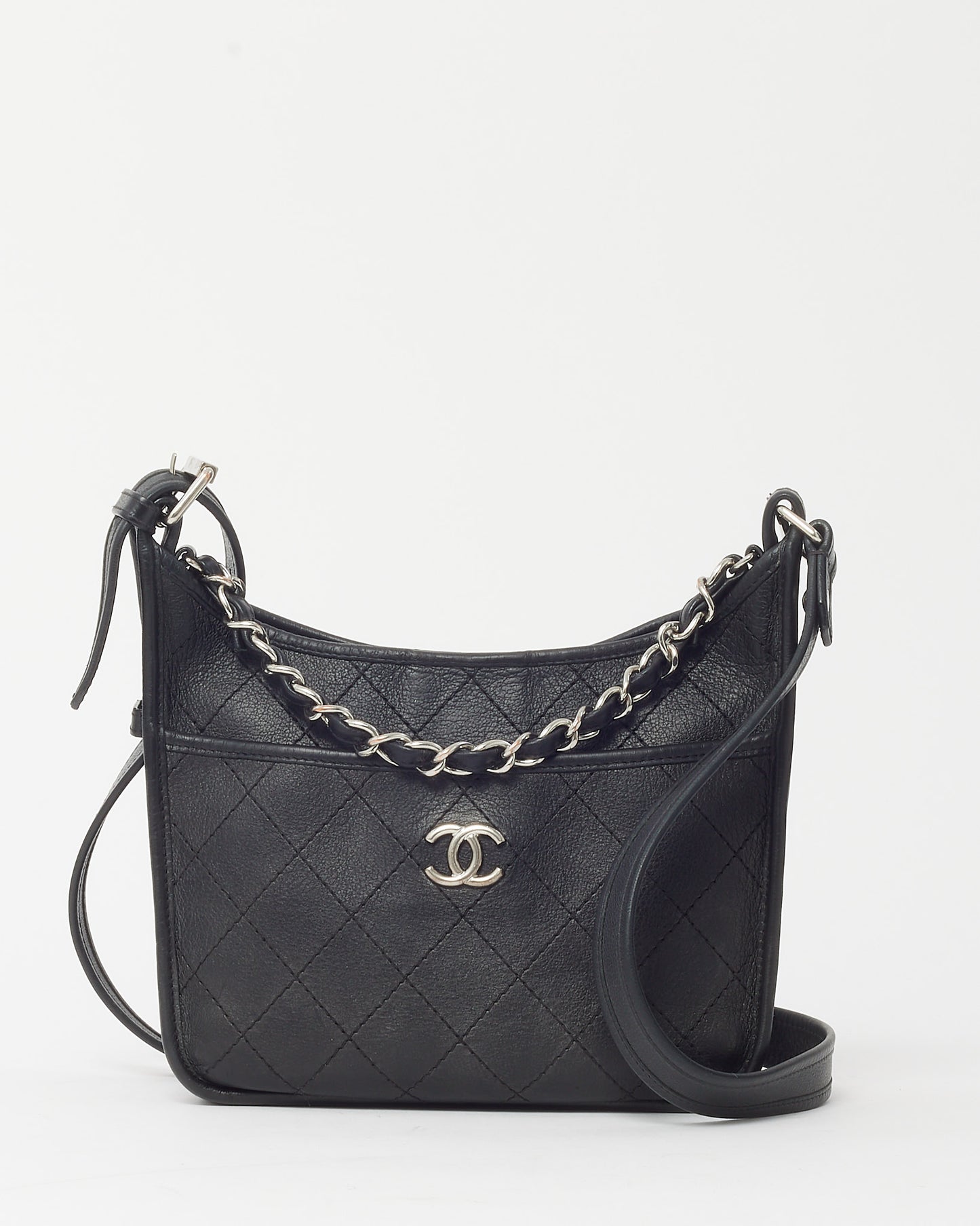 Chanel Black Calfskin Quilted Leather Small Jungle Stroll Hobo Chain Shoulder Bag SHW