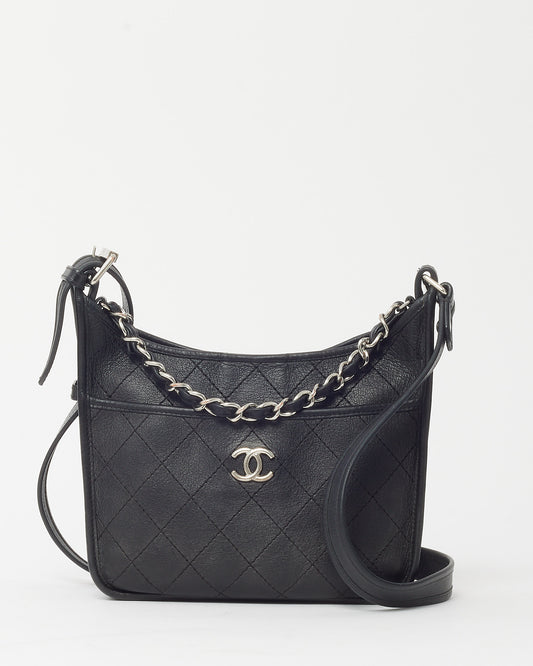 Chanel Black Calfskin Quilted Leather Small Jungle Stroll Hobo Chain Shoulder Bag SHW