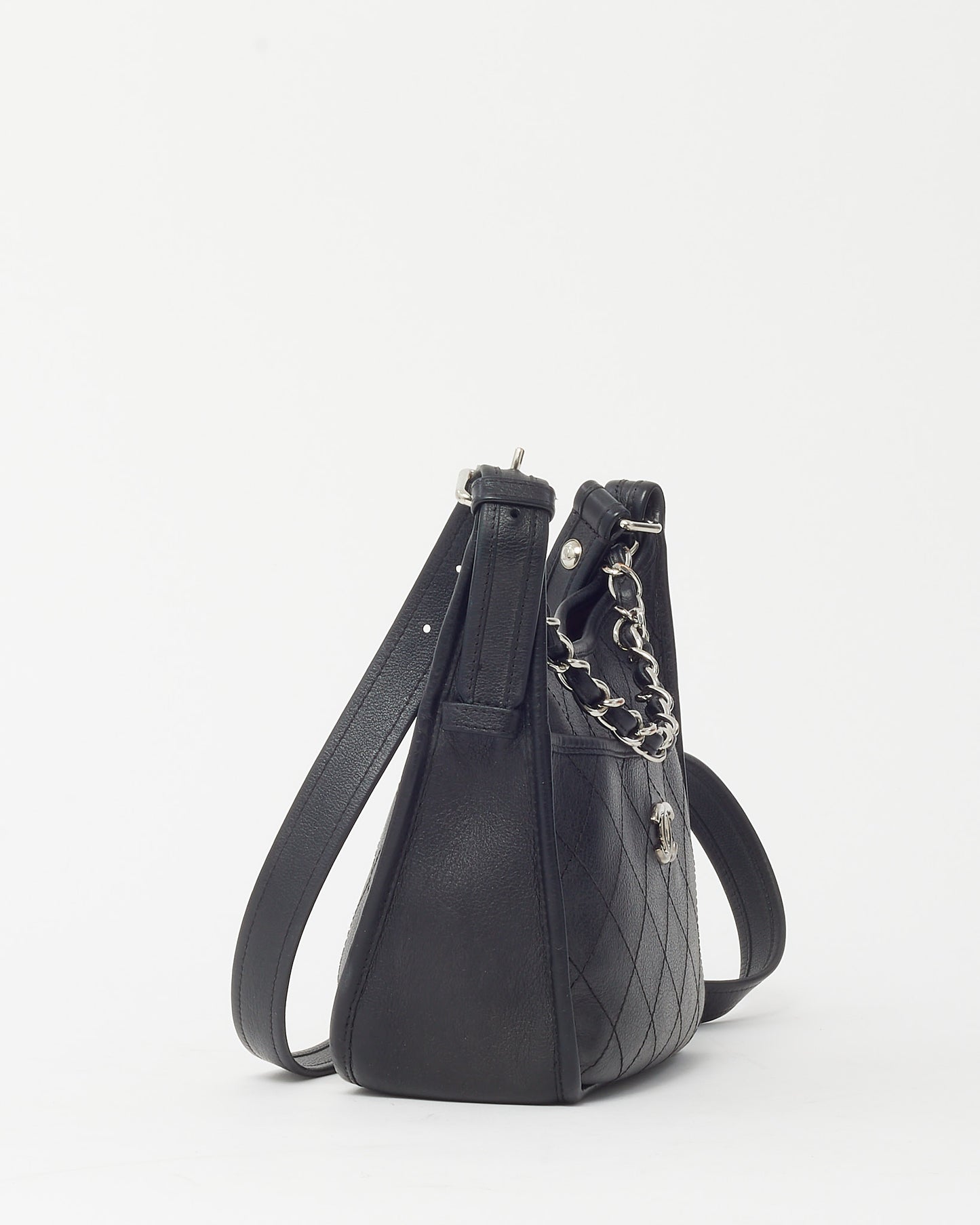 Chanel Black Calfskin Quilted Leather Small Jungle Stroll Hobo Chain Shoulder Bag SHW