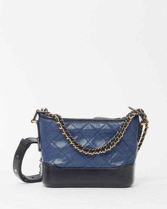 Chanel Navy and Black Quilted Leather Small Gabrielle Hobo Crossbody Bag