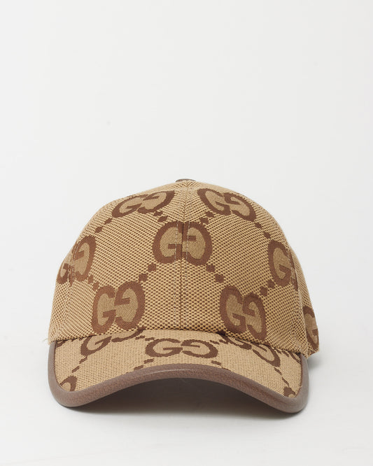 Gucci Beige and Brown GG Monogram Jumbo Jacquard Canvas Baseball Cap Hat - M