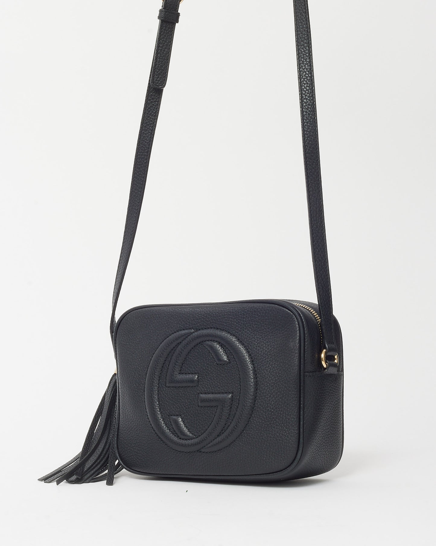 Gucci Black Pebbled Calfskin Leather GG Soho Disco Crossbody Bag