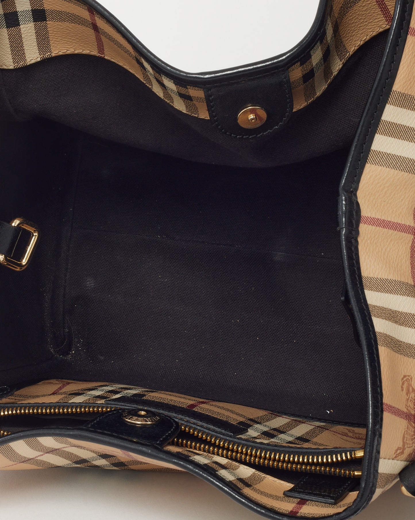 Burberry Black Leather and Beige Haymarket Check Coated Canvas Canterbury Shoulder Bag