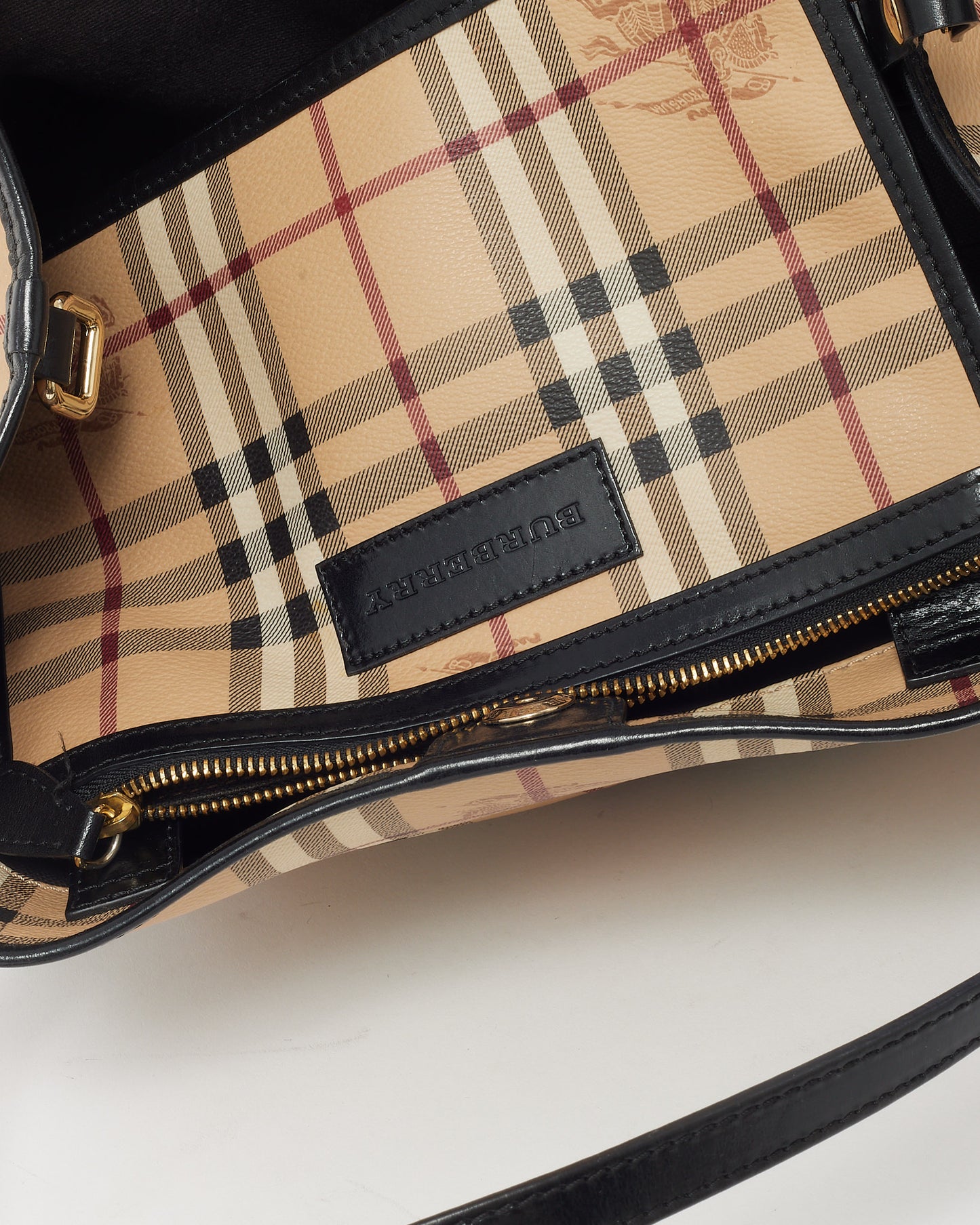 Burberry Black Leather and Beige Haymarket Check Coated Canvas Canterbury Shoulder Bag