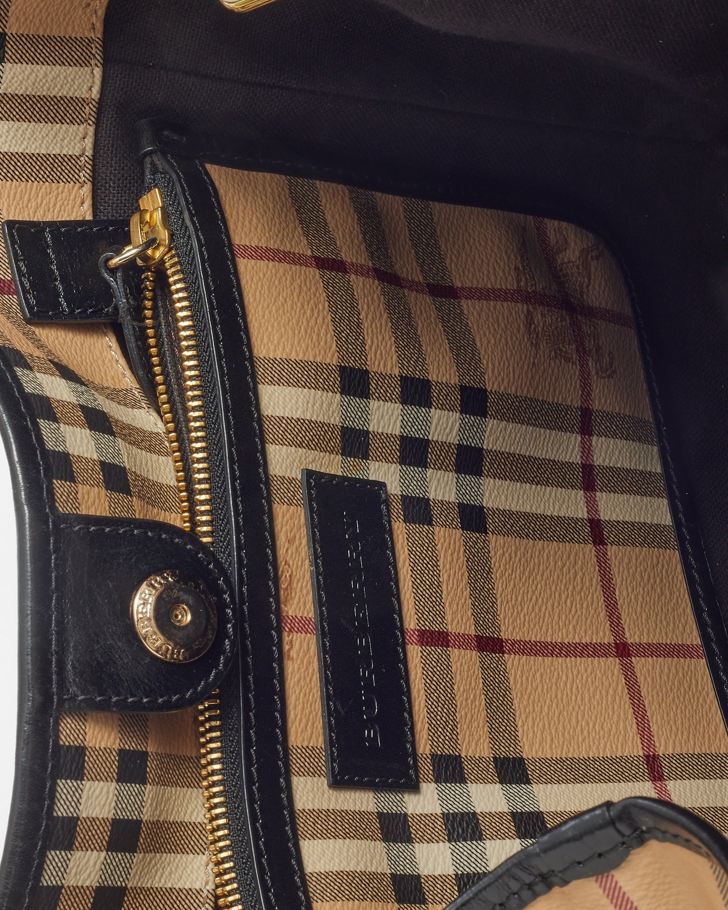 Burberry Black Leather and Beige Haymarket Check Coated Canvas Canterbury Shoulder Bag